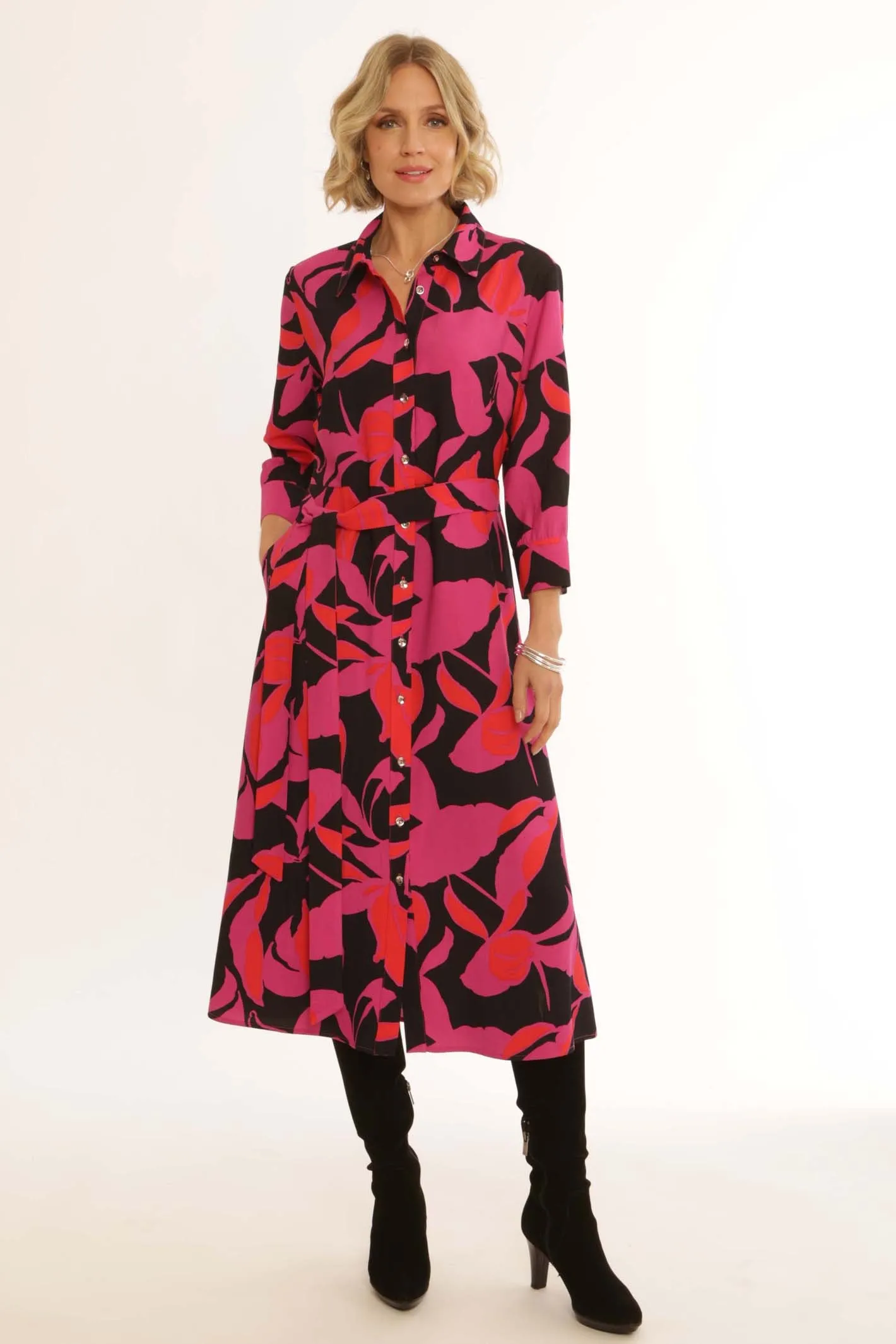 Pomodoro Clothing Clashing Leaf Shirt Dress 12452