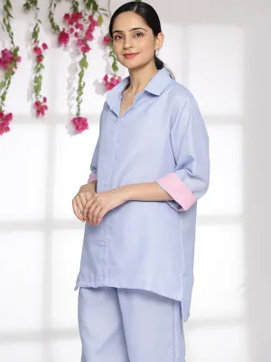 PowderBlue CottonSlub ShirtTop