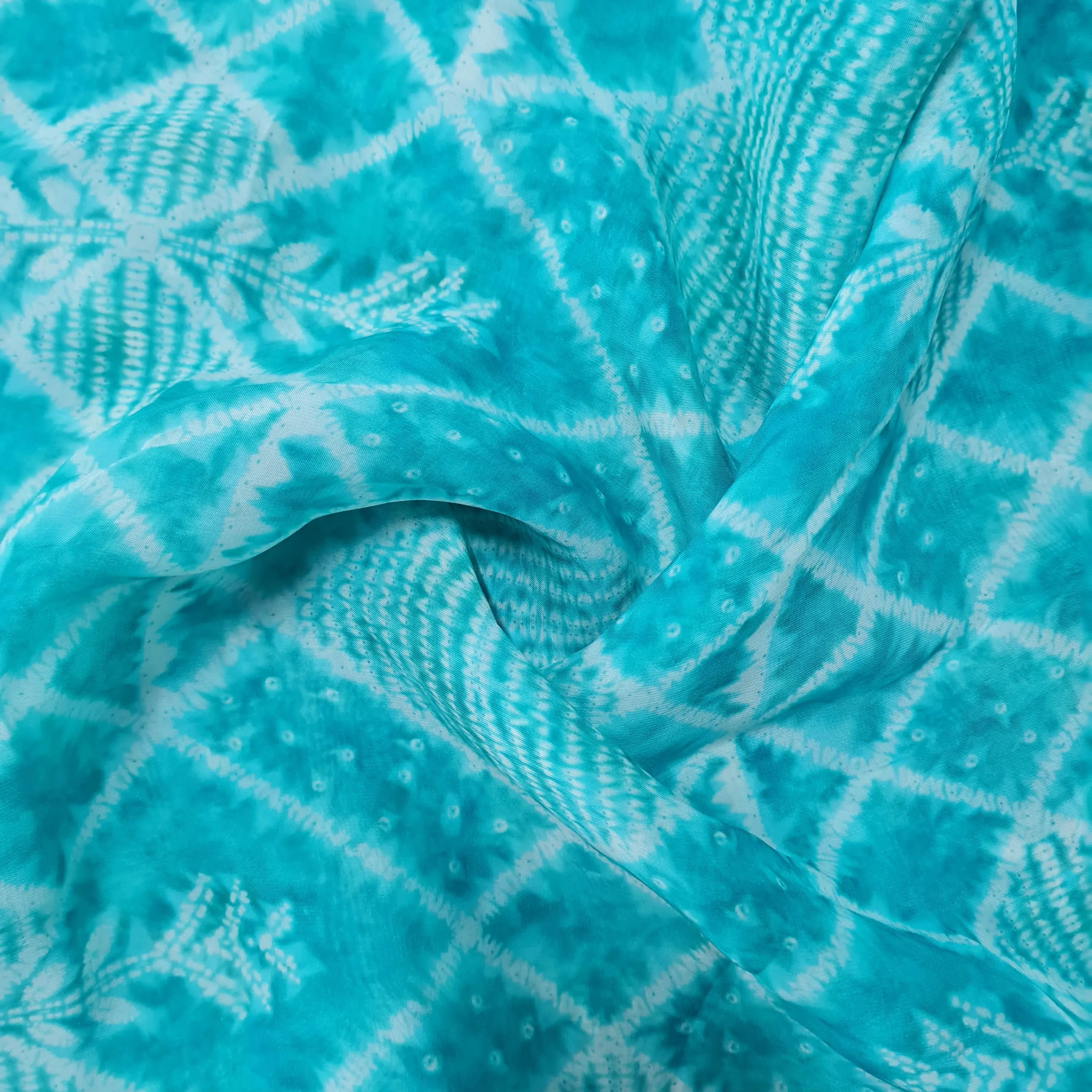 Premium Turquiose Blue Bandhani Prints Organza Fabric