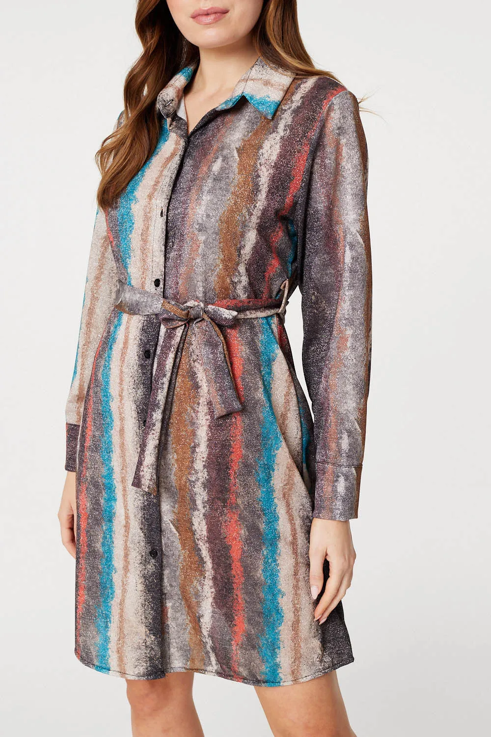 Printed Long Sleeve Shirt Dress