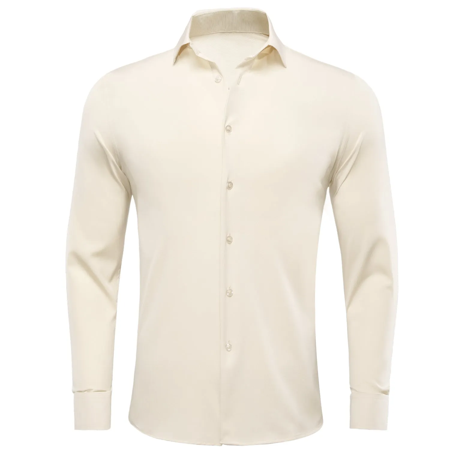 Pure Beige Solid Men's Long Sleeve Shirt