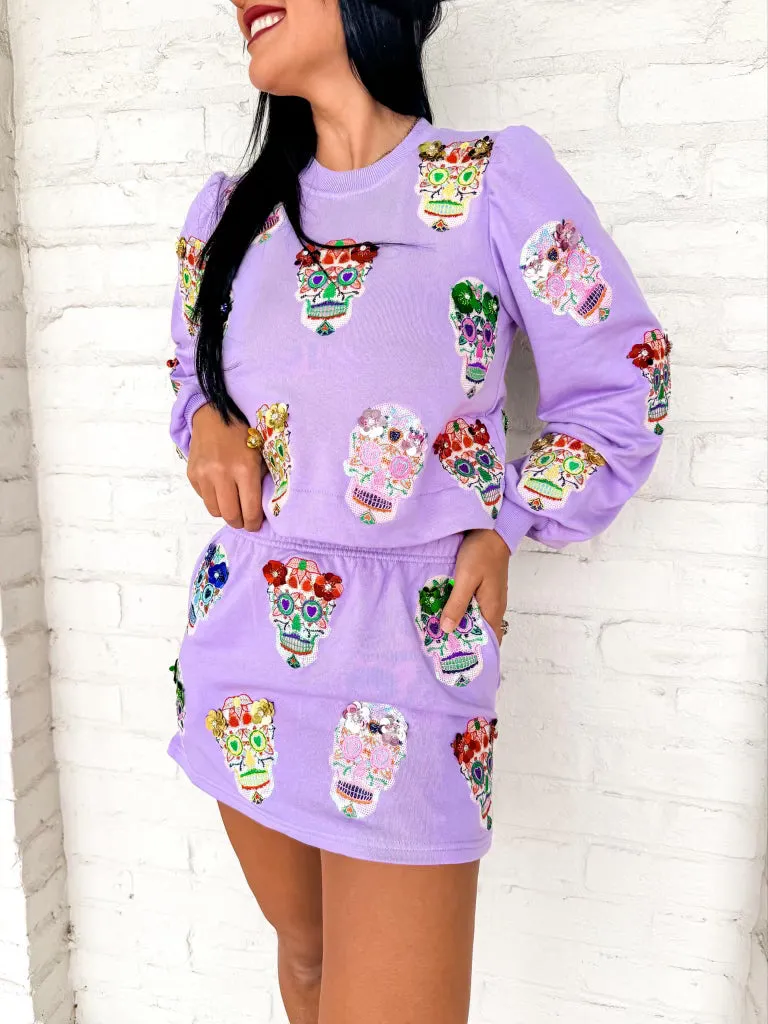 Queen Of Sparkles Lavender Sugar Skull Skirt