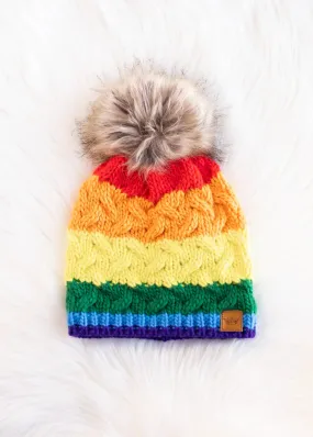 RAINBOW FAUX CABLE KNIT BEANIE