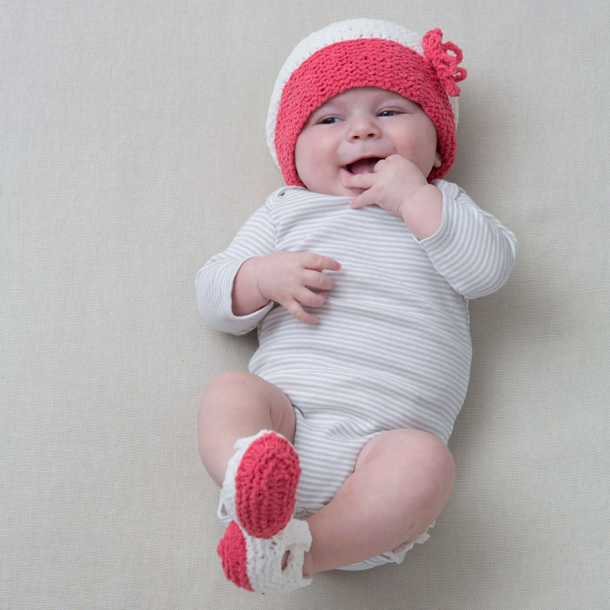 Red Heart Knit Coral Cutie Hat & Booties