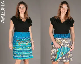 Reversible Cotton Skirt Blue Patch Blue Print with Pocket