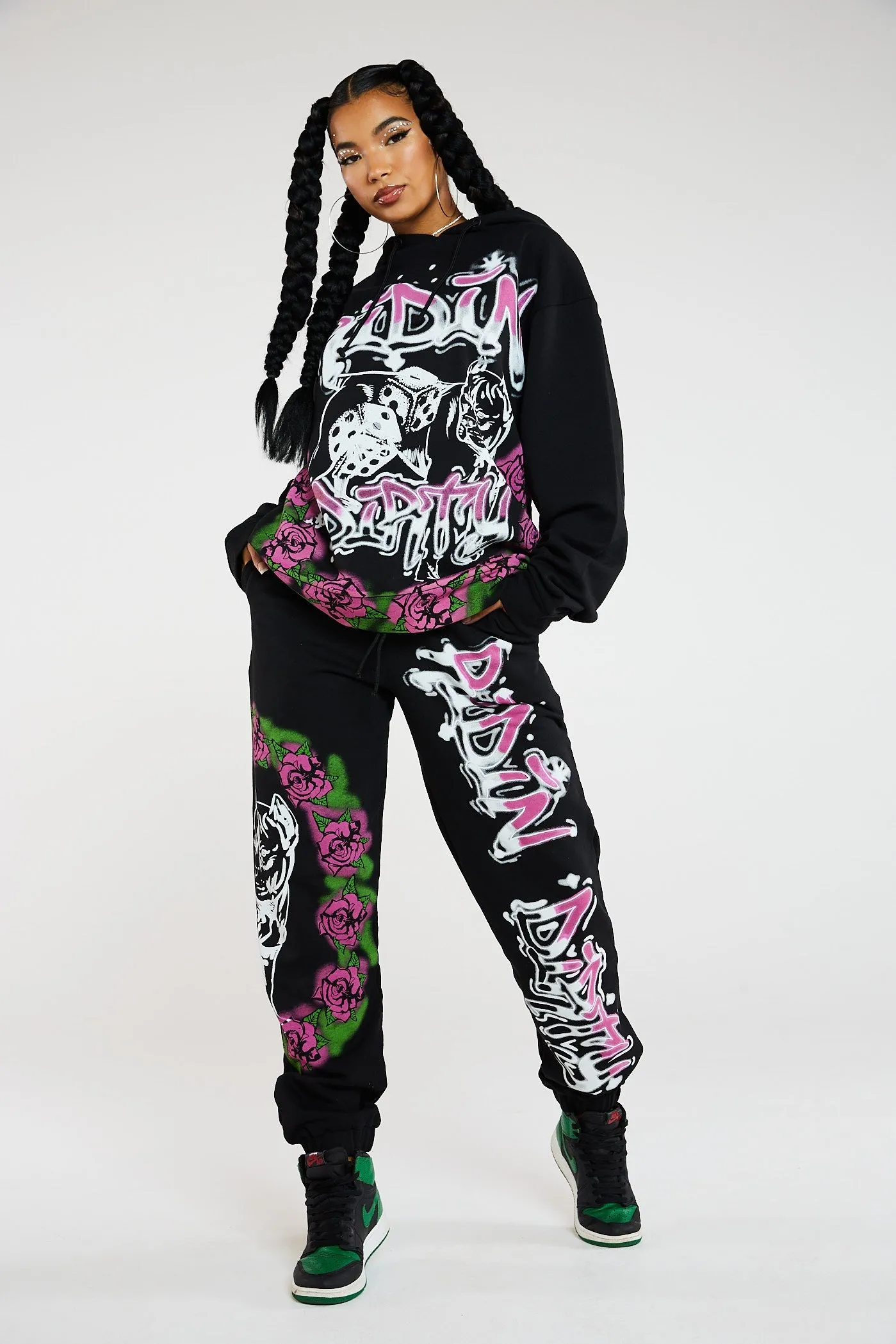 Ridin' Dirty Graffiti Print Cuffed Joggers