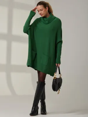 Roll Neck Pocket Front Knit Jumper, Green