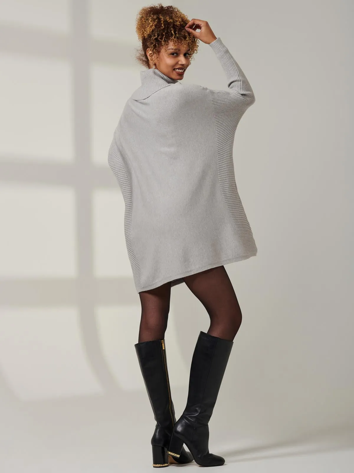 Roll Neck Pocket Front Knit Jumper, Grey Heather