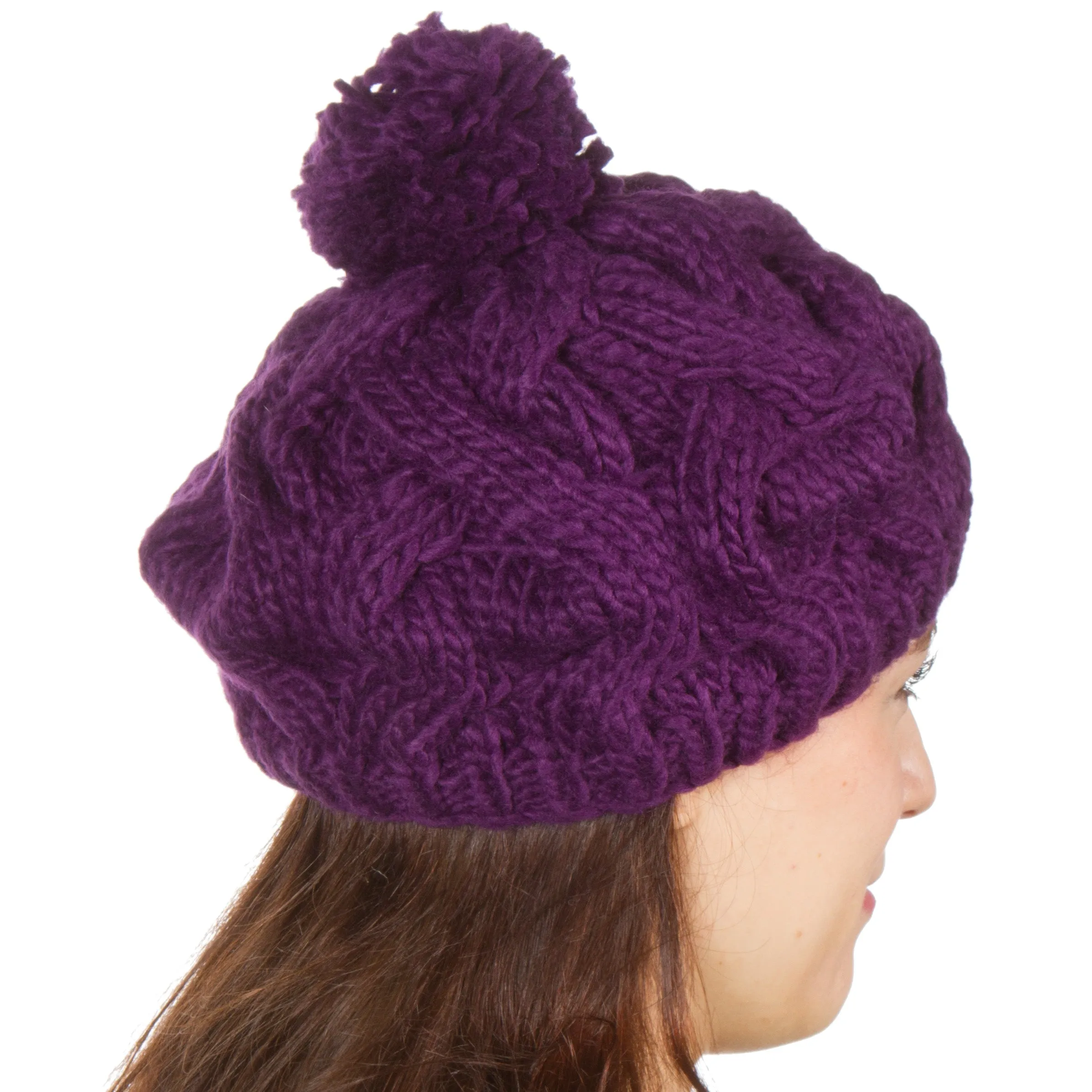 Sakkas Cable Knit Pom Pom Thick Slouch Hat