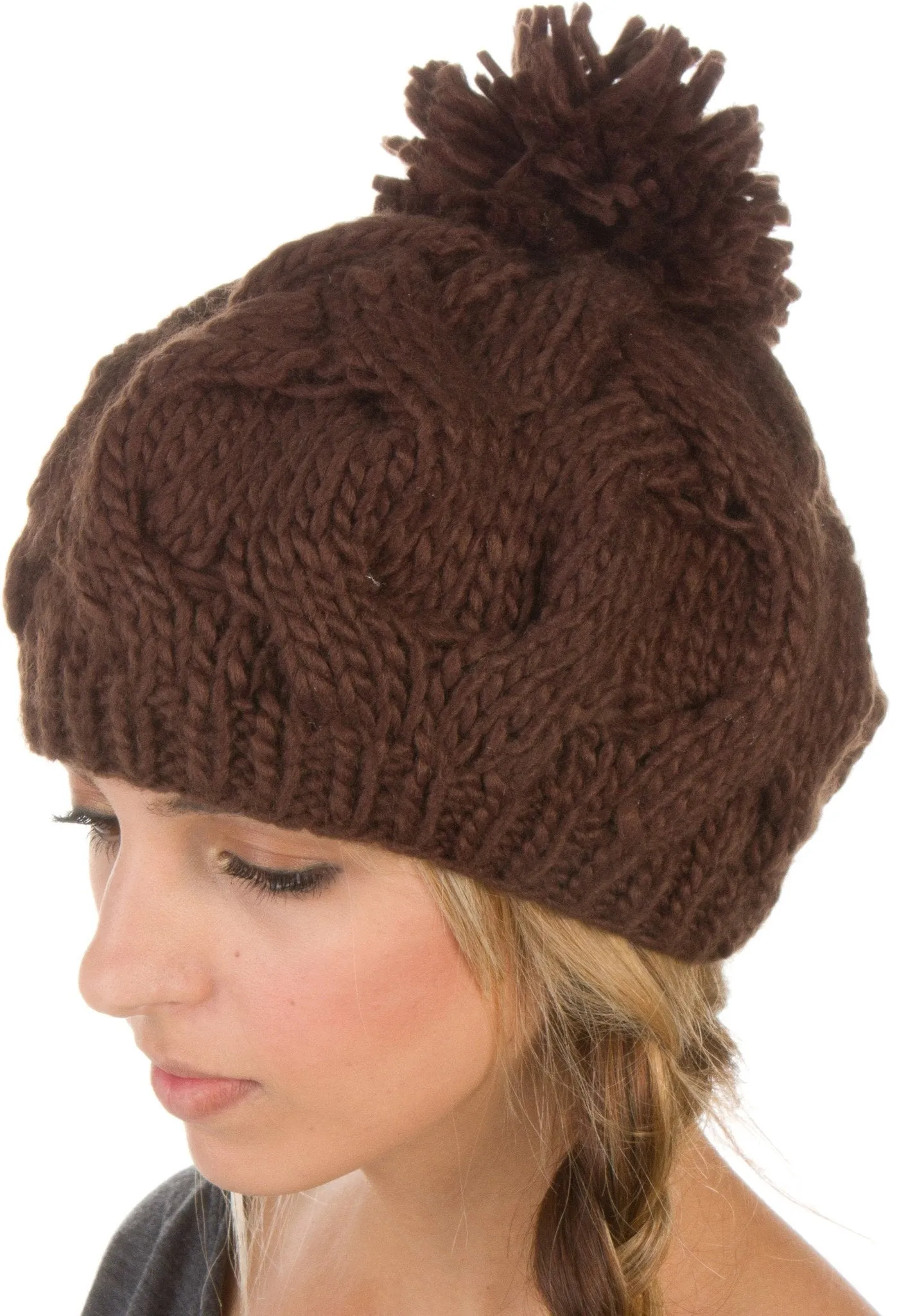 Sakkas Cable Knit Pom Pom Thick Slouch Hat