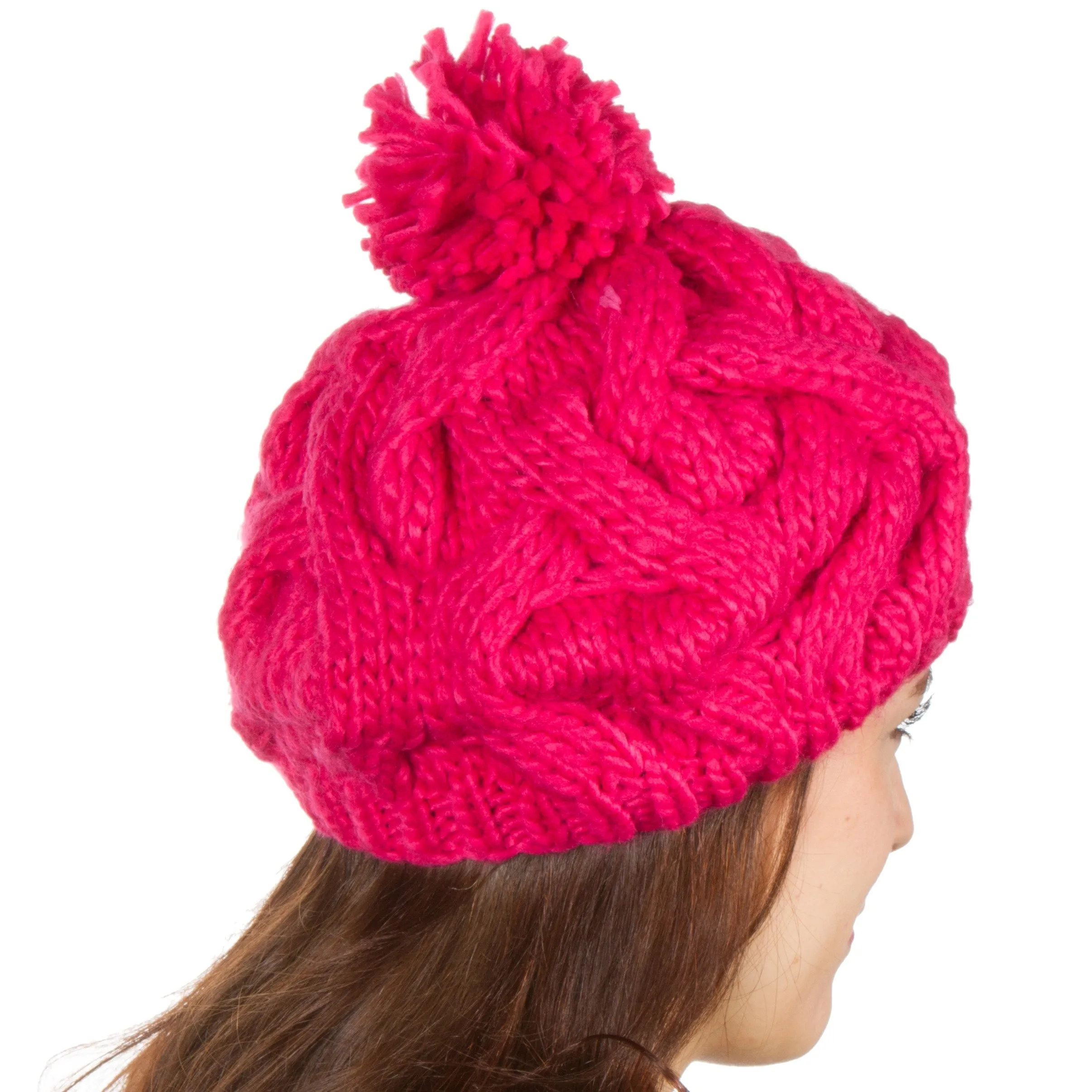 Sakkas Cable Knit Pom Pom Thick Slouch Hat