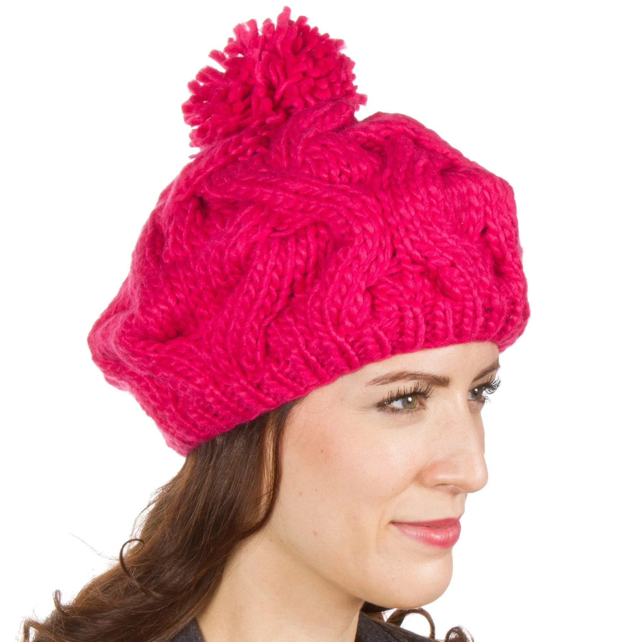 Sakkas Cable Knit Pom Pom Thick Slouch Hat