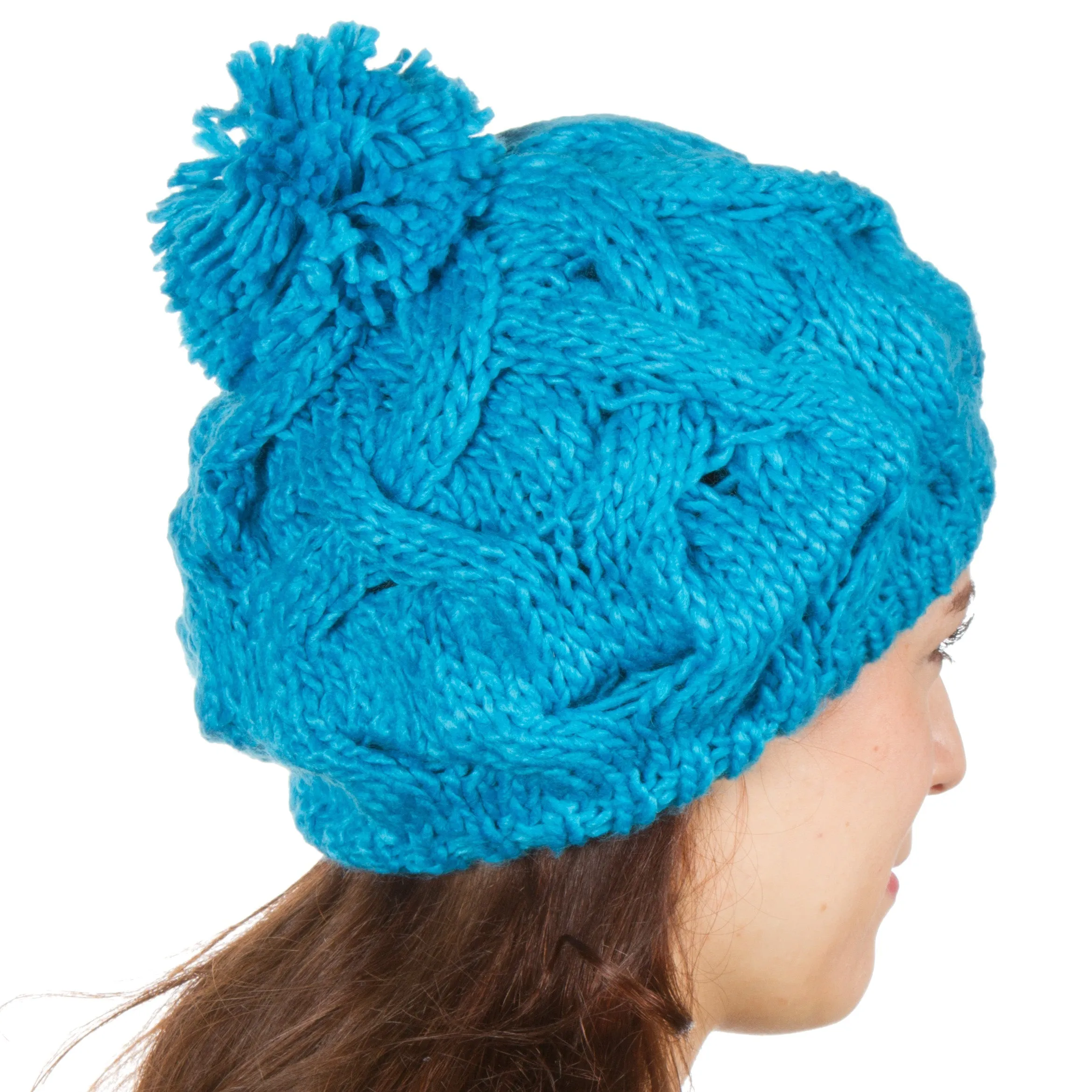 Sakkas Cable Knit Pom Pom Thick Slouch Hat