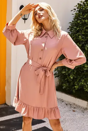 Shirt Solid Color Nine-point Sleeve Dress