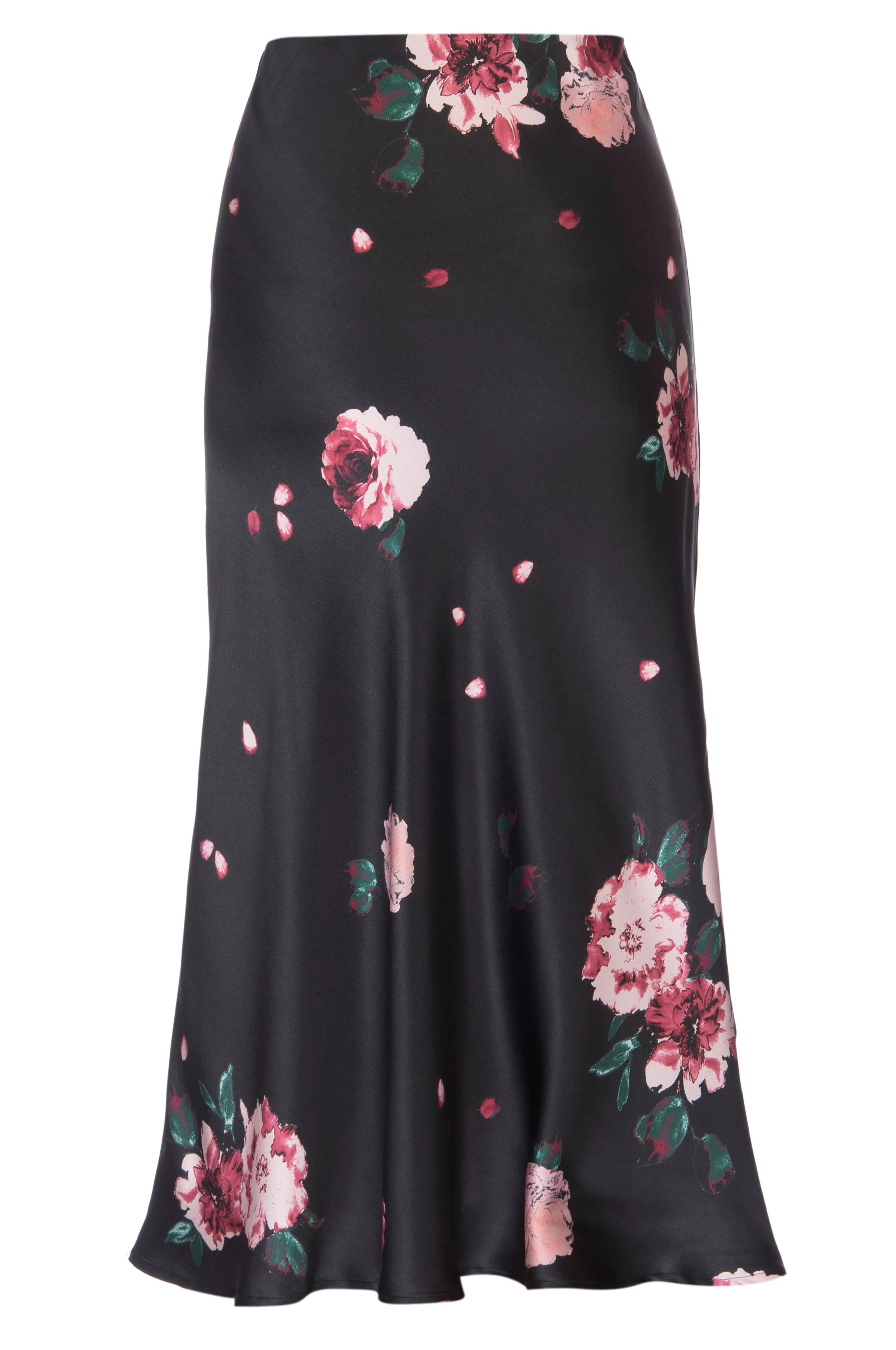 Silk Charmeuse 'Katie' Bias Skirt: Black Rose Print