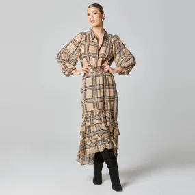 Something Beautiful Midi Puff Sleeve Shirt Dress - Houndstooth Check