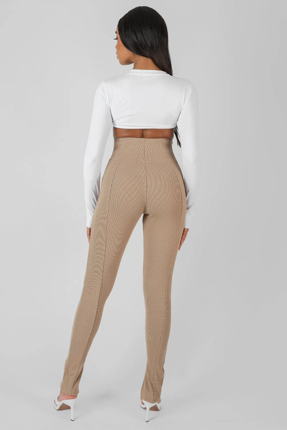 Split Hem Ribbed Legging Camel