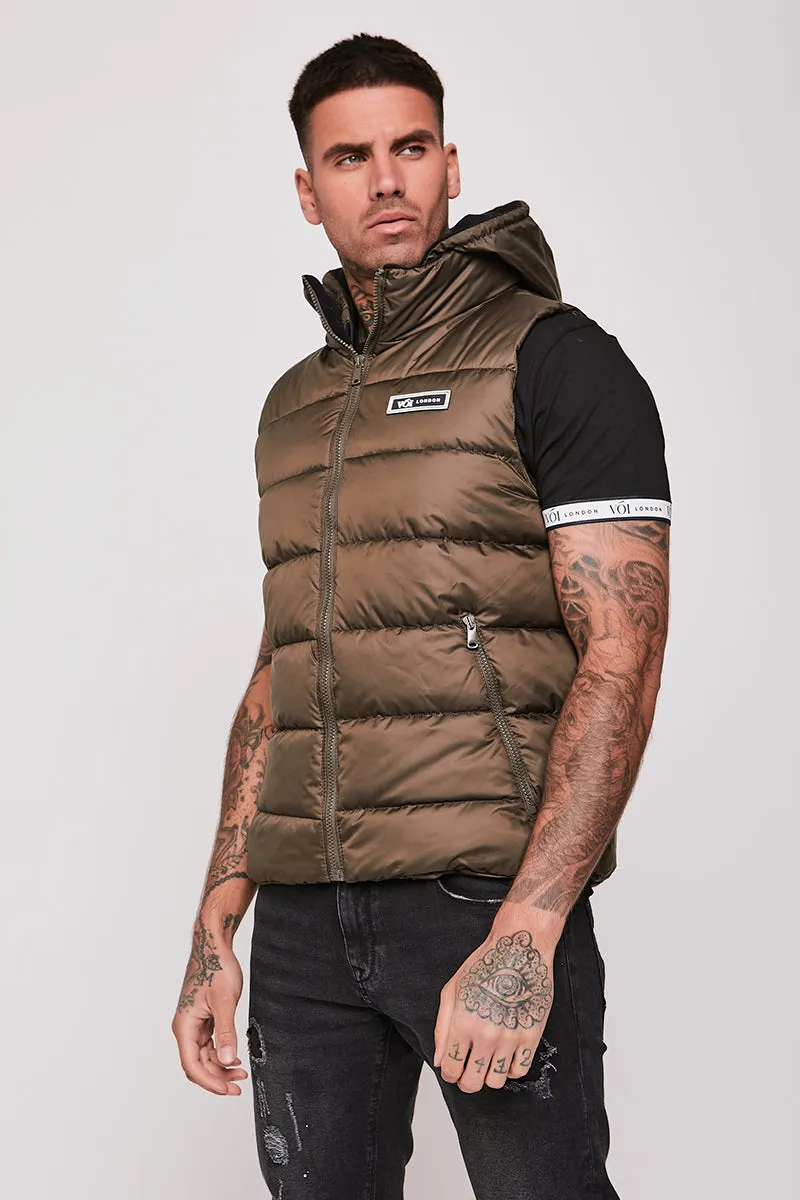 Stamford Brook Hooded Puffer Gilet Khaki