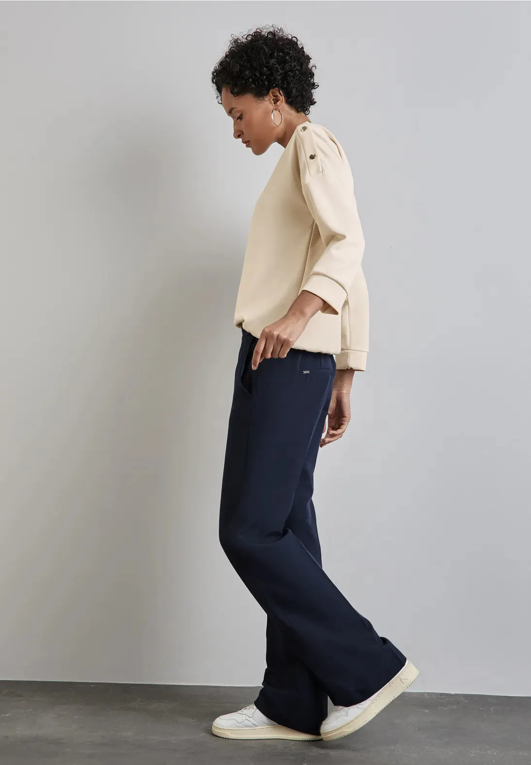 Street One Silk look sweatshirt with button shoulder detail