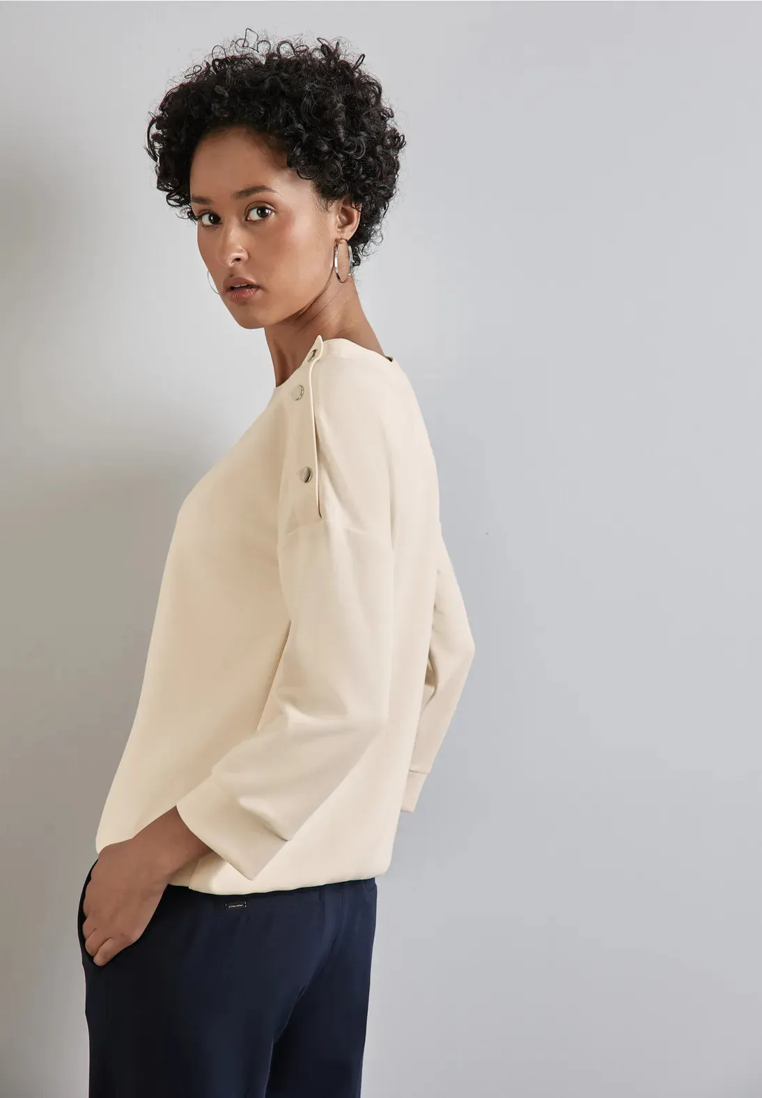 Street One Silk look sweatshirt with button shoulder detail