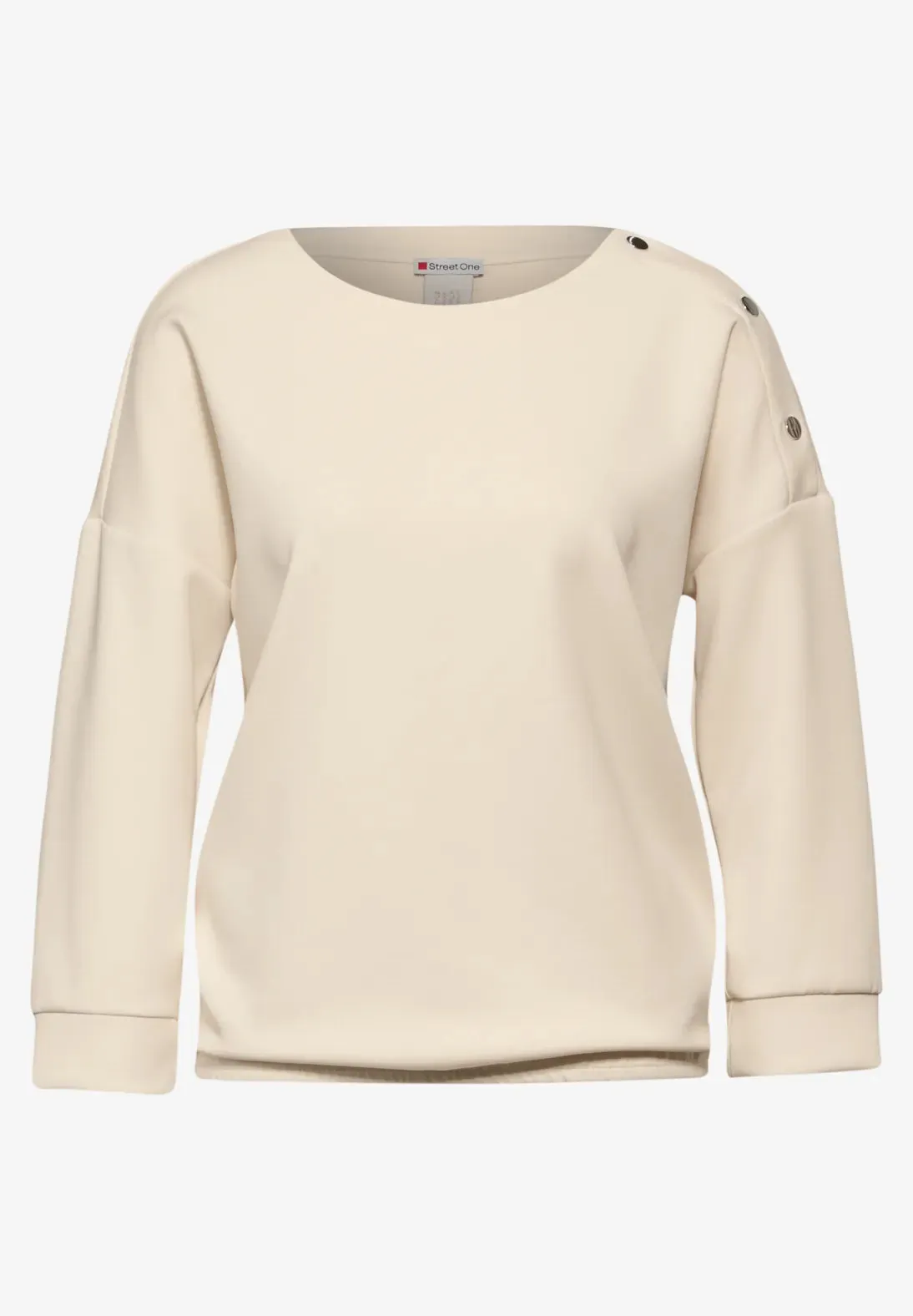 Street One Silk look sweatshirt with button shoulder detail