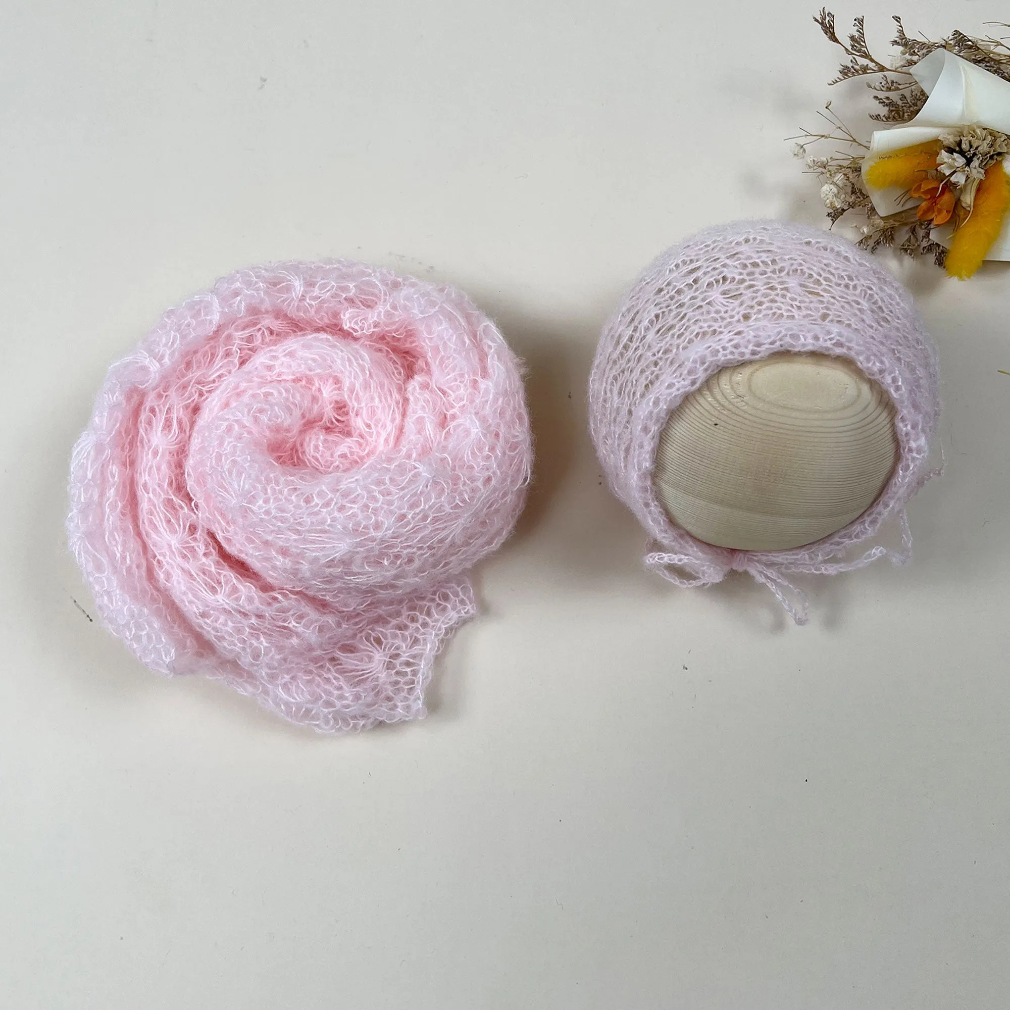 Stretchy Soft Knit Mohair Wrap with Hat Set