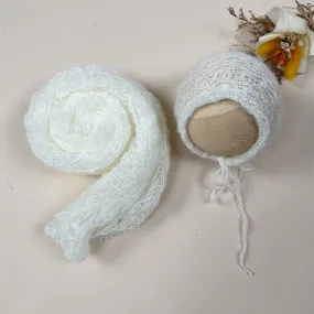 Stretchy Soft Knit Mohair Wrap with Hat Set