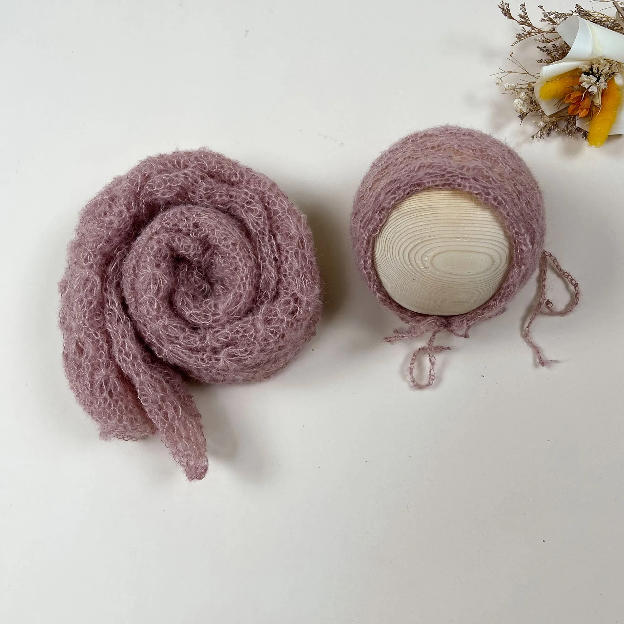 Stretchy Soft Knit Mohair Wrap with Hat Set