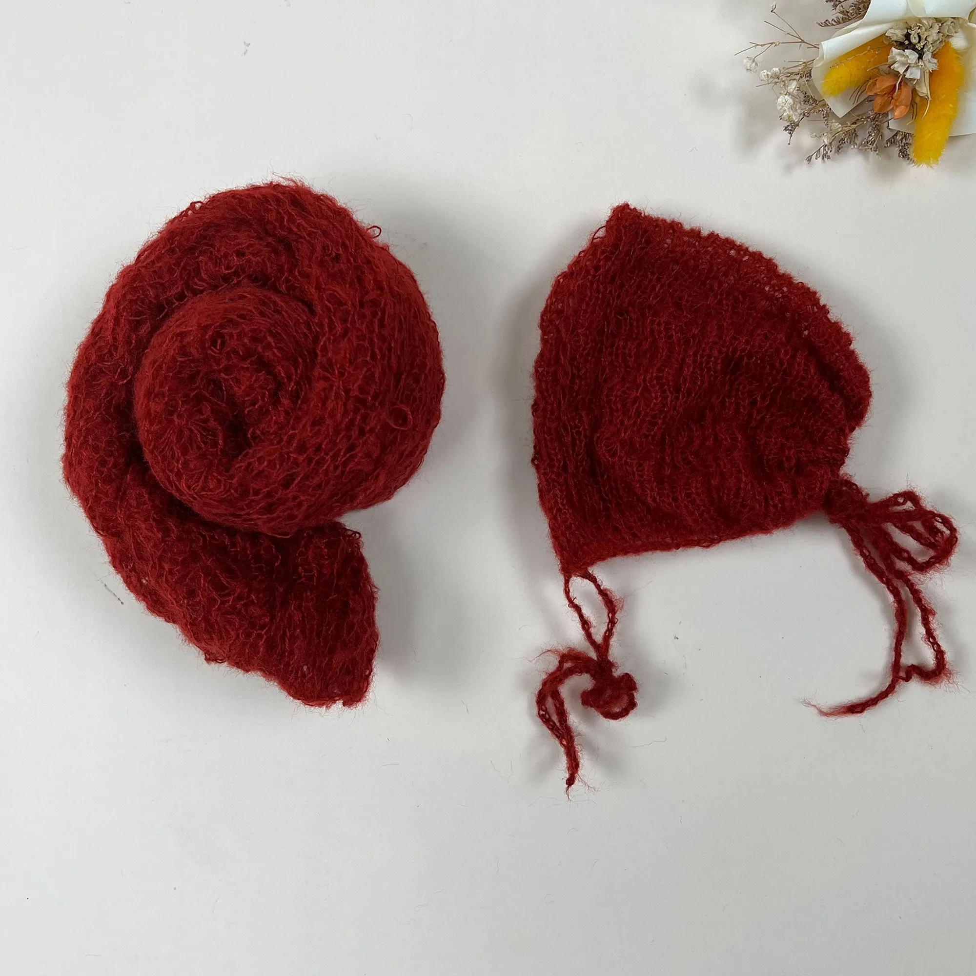 Stretchy Soft Knit Mohair Wrap with Hat Set