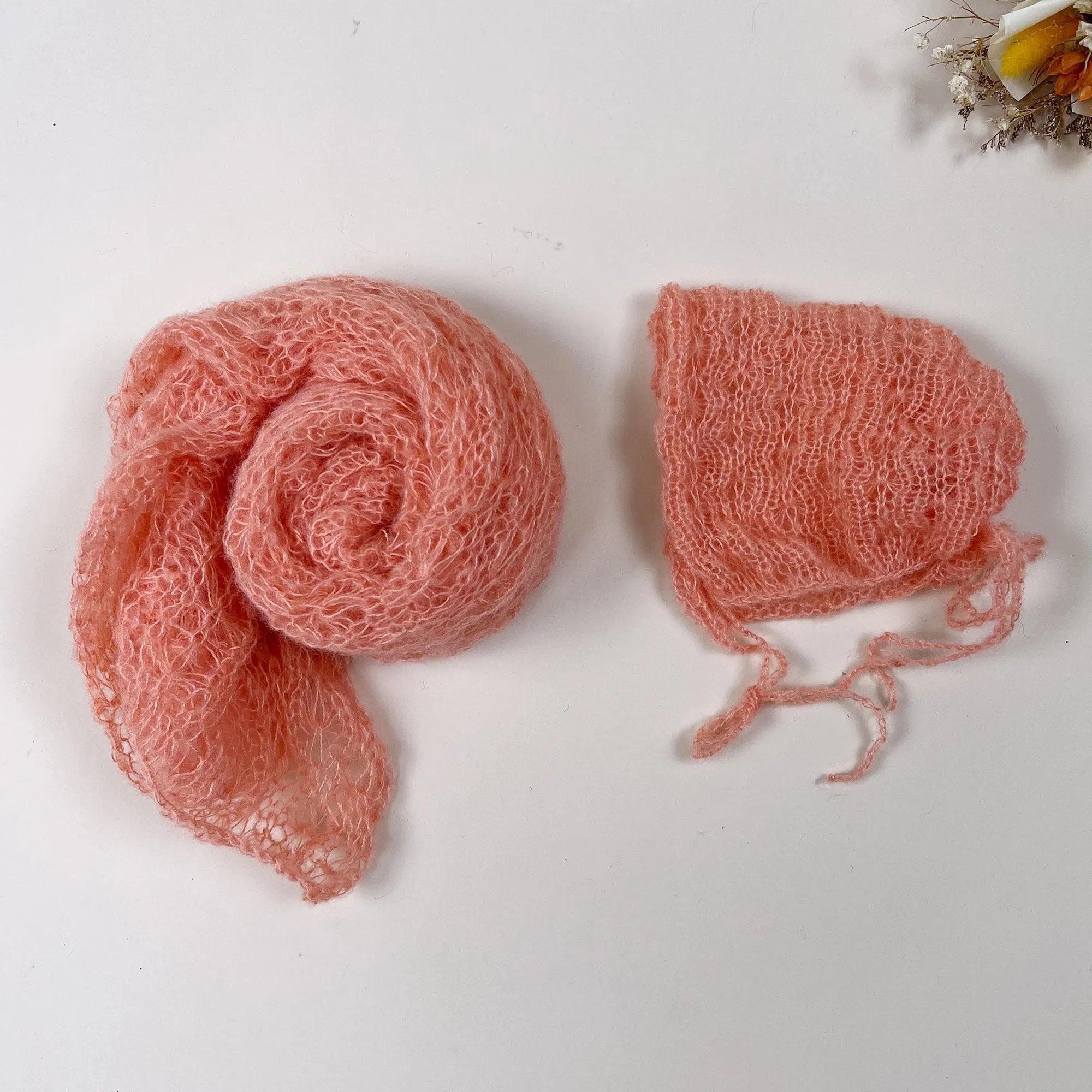 Stretchy Soft Knit Mohair Wrap with Hat Set