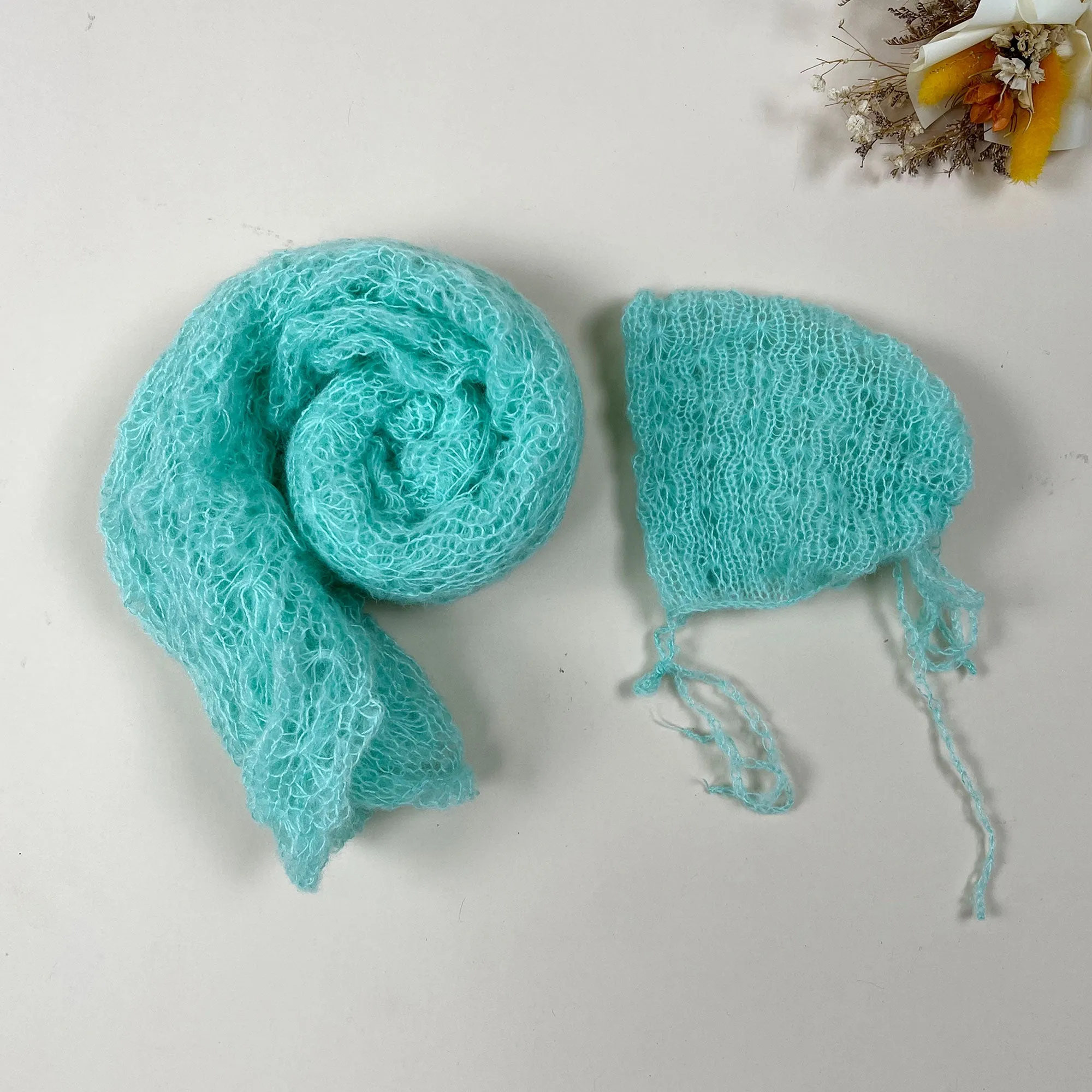 Stretchy Soft Knit Mohair Wrap with Hat Set