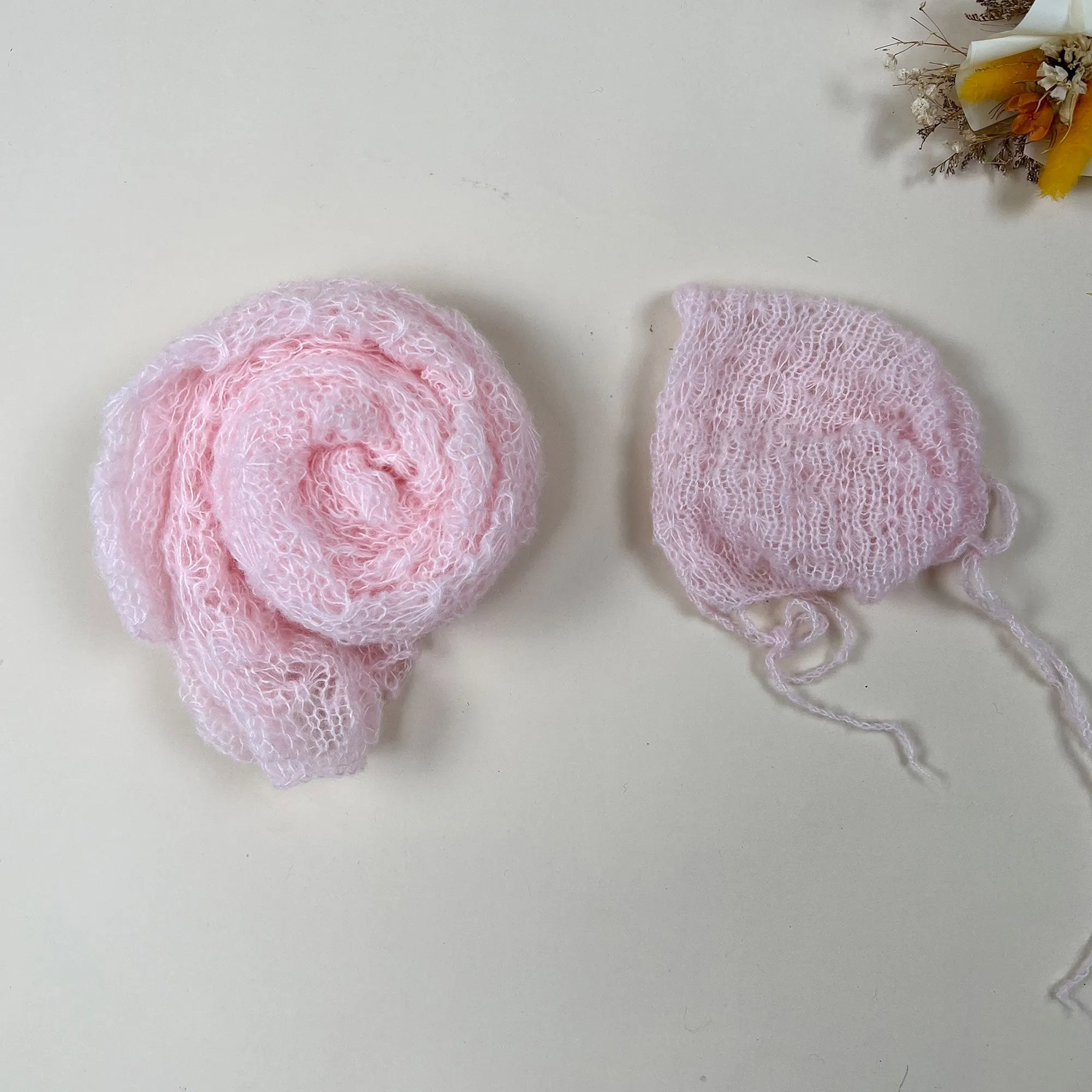 Stretchy Soft Knit Mohair Wrap with Hat Set