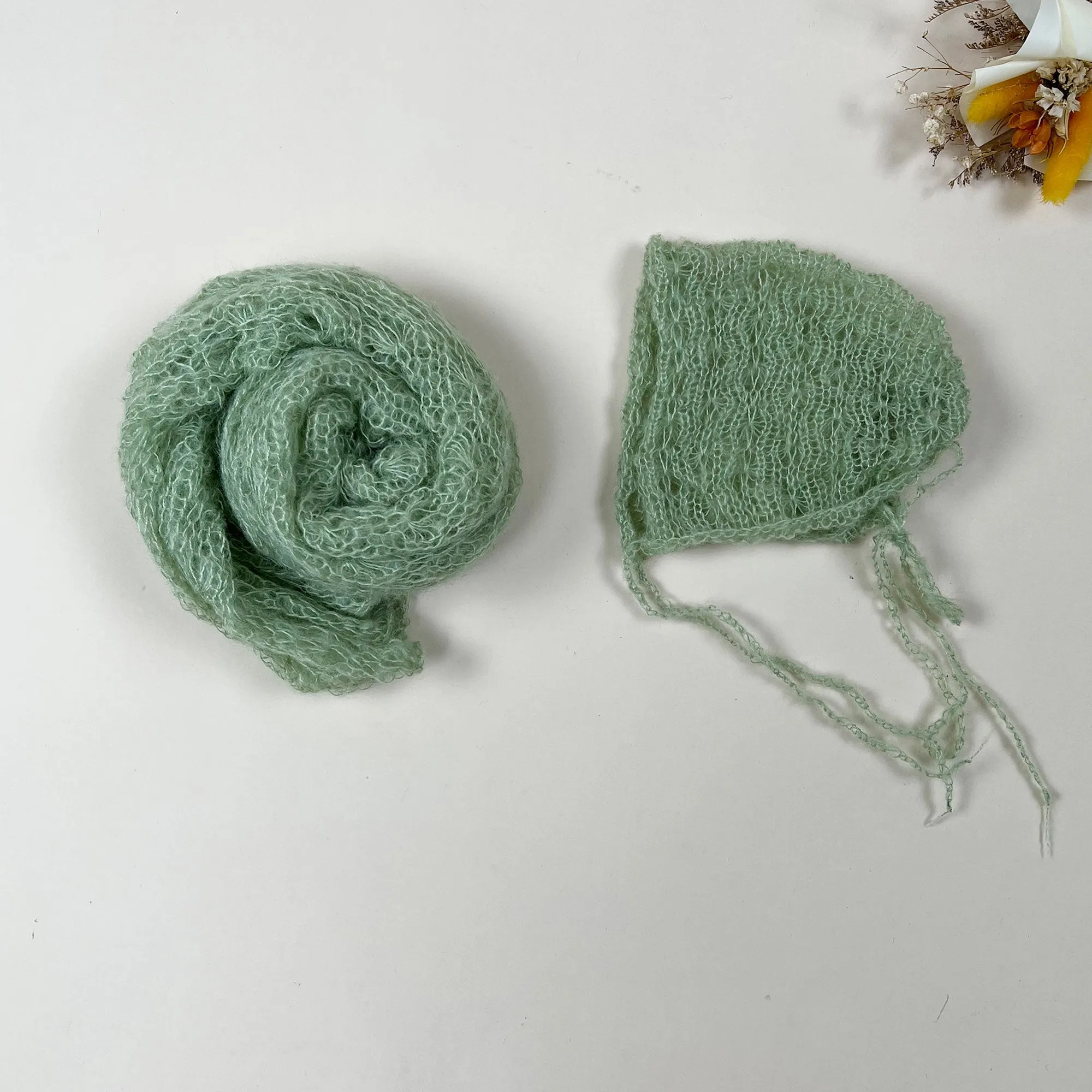 Stretchy Soft Knit Mohair Wrap with Hat Set