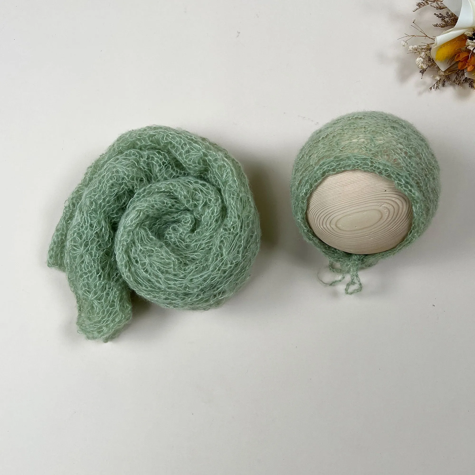 Stretchy Soft Knit Mohair Wrap with Hat Set