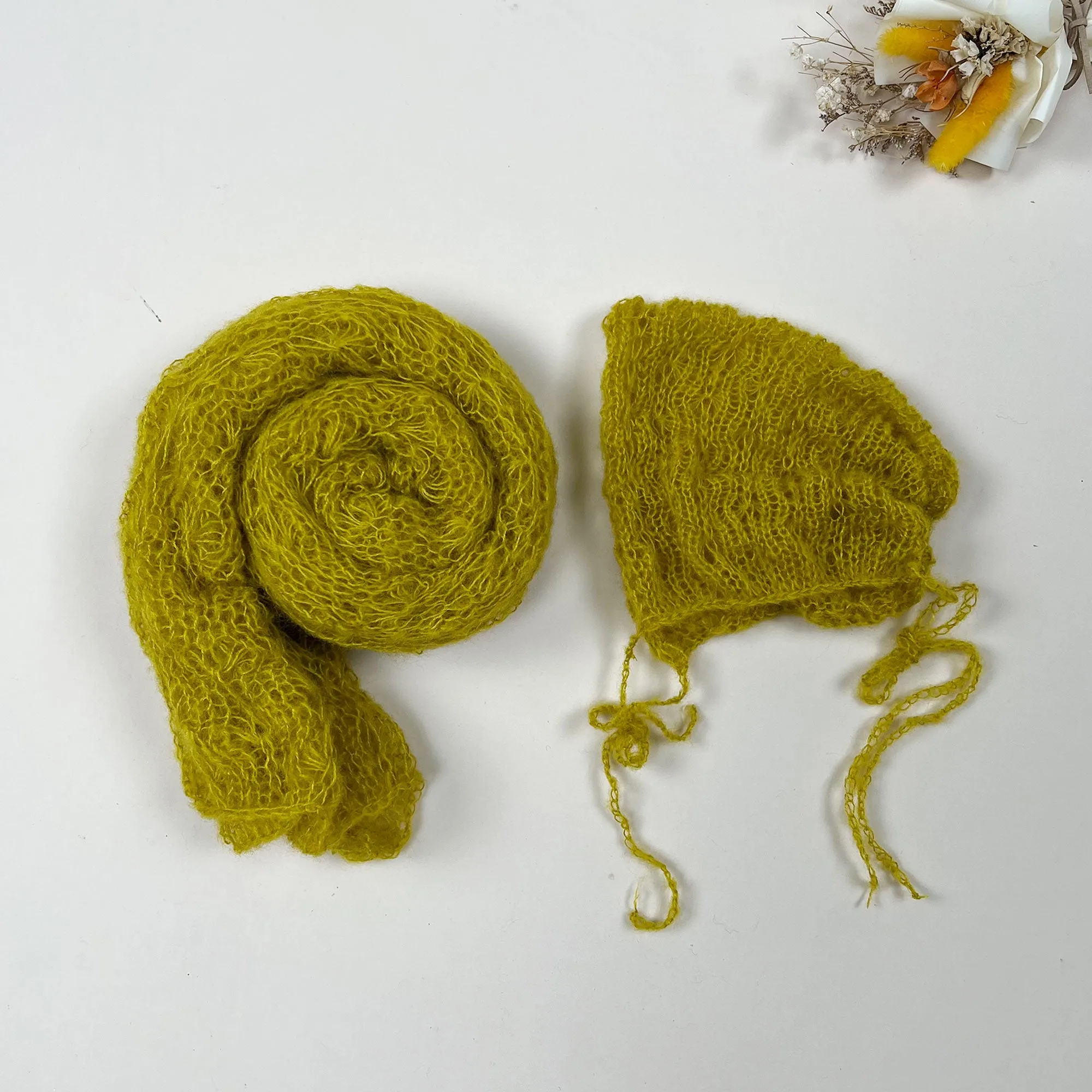 Stretchy Soft Knit Mohair Wrap with Hat Set