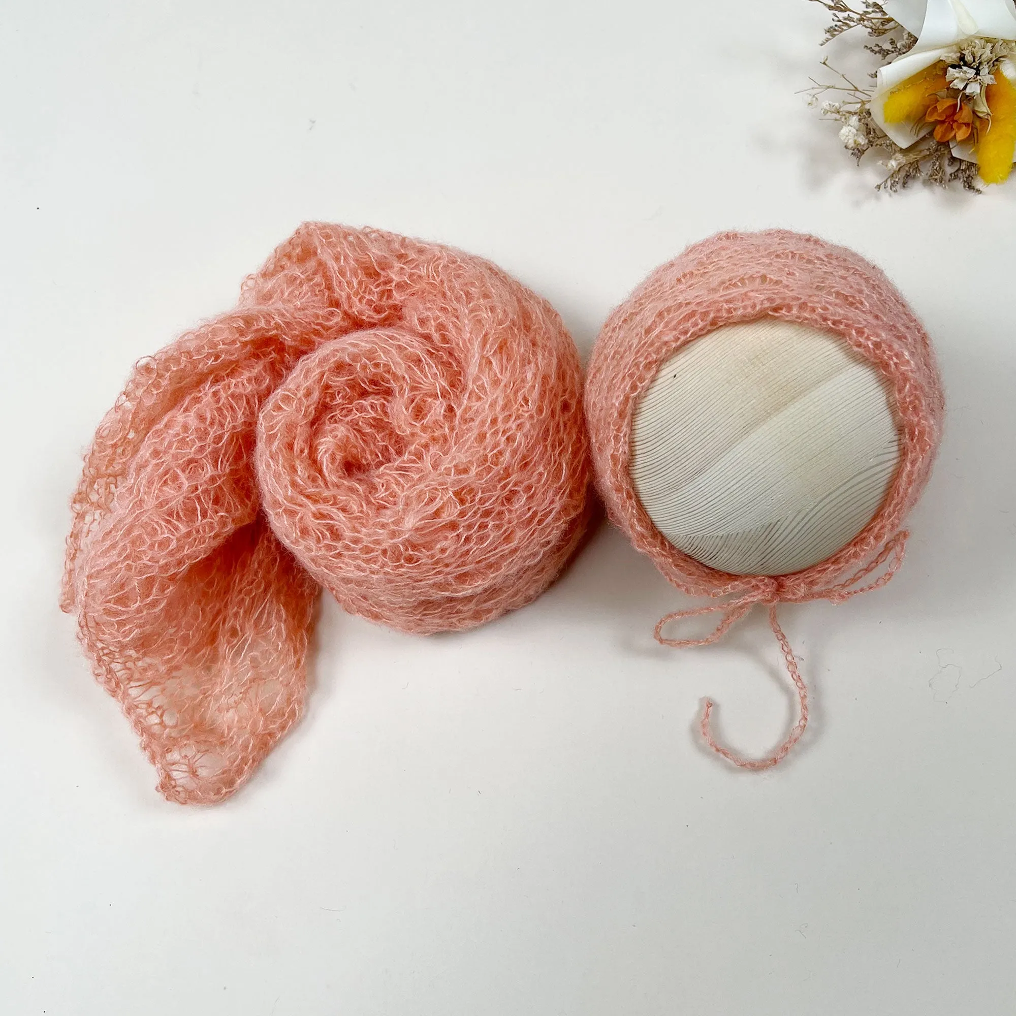 Stretchy Soft Knit Mohair Wrap with Hat Set