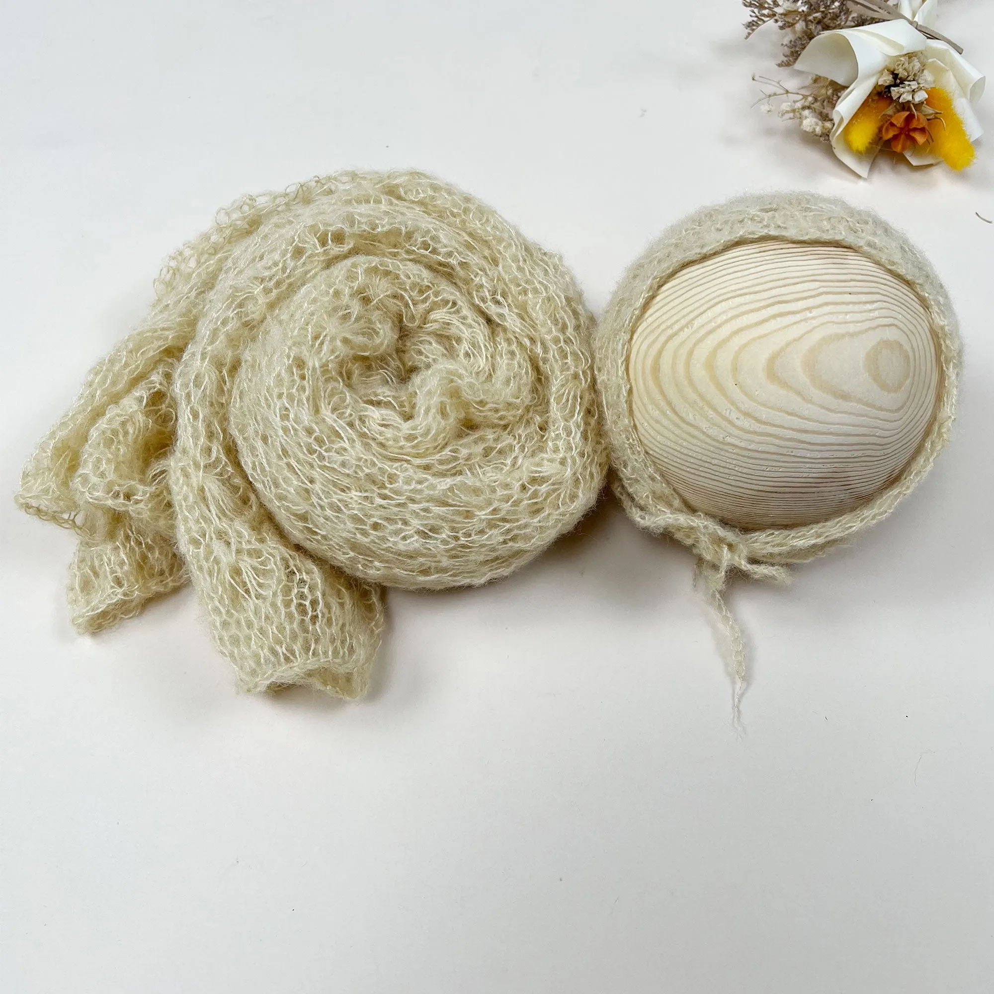 Stretchy Soft Knit Mohair Wrap with Hat Set