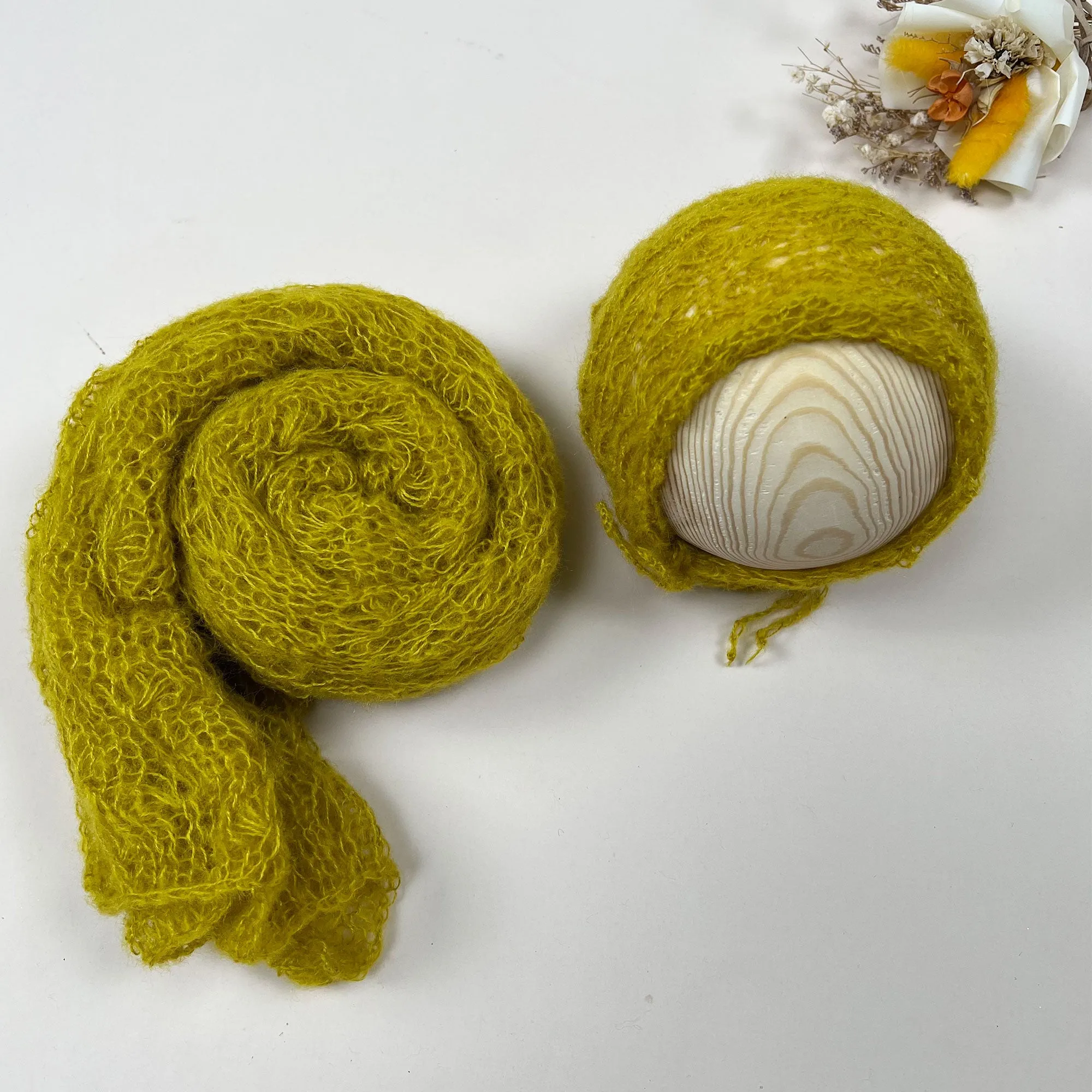 Stretchy Soft Knit Mohair Wrap with Hat Set