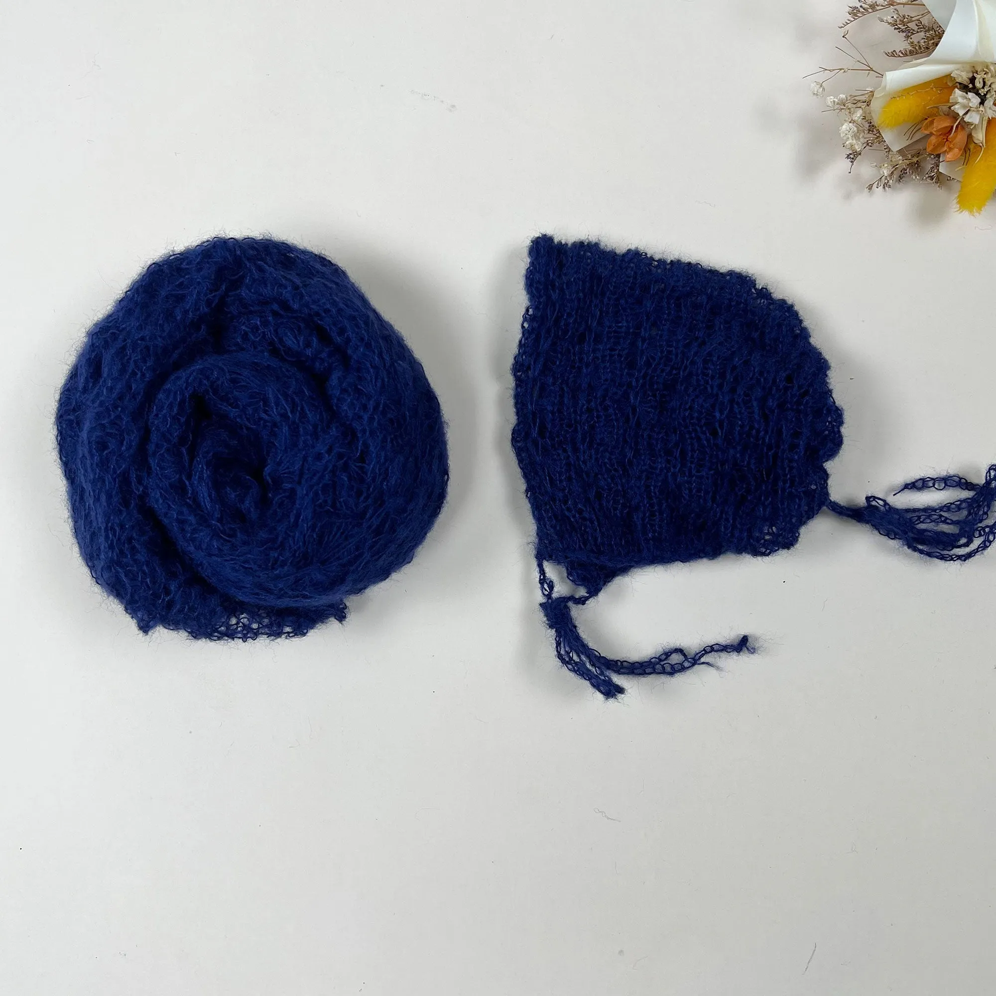 Stretchy Soft Knit Mohair Wrap with Hat Set