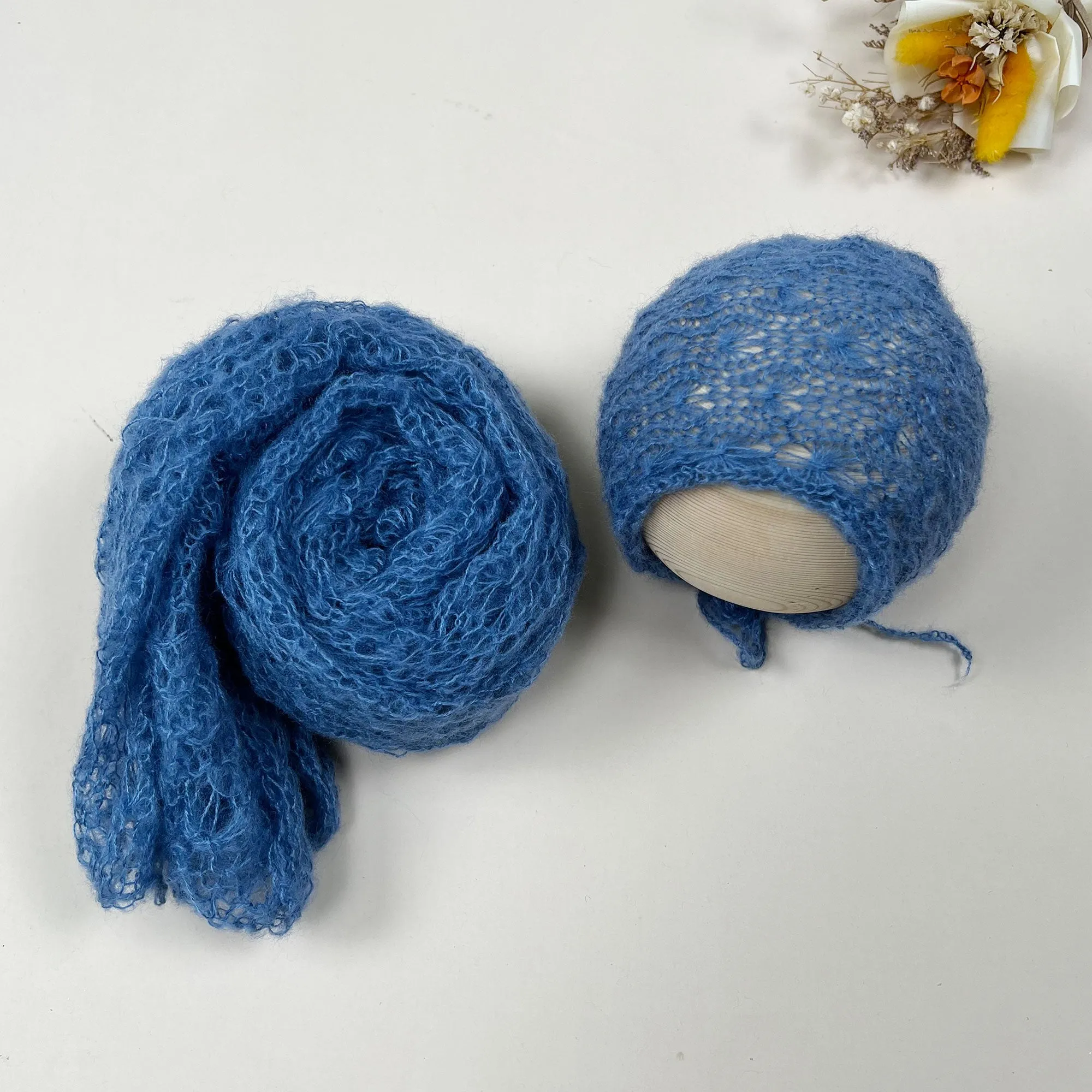 Stretchy Soft Knit Mohair Wrap with Hat Set