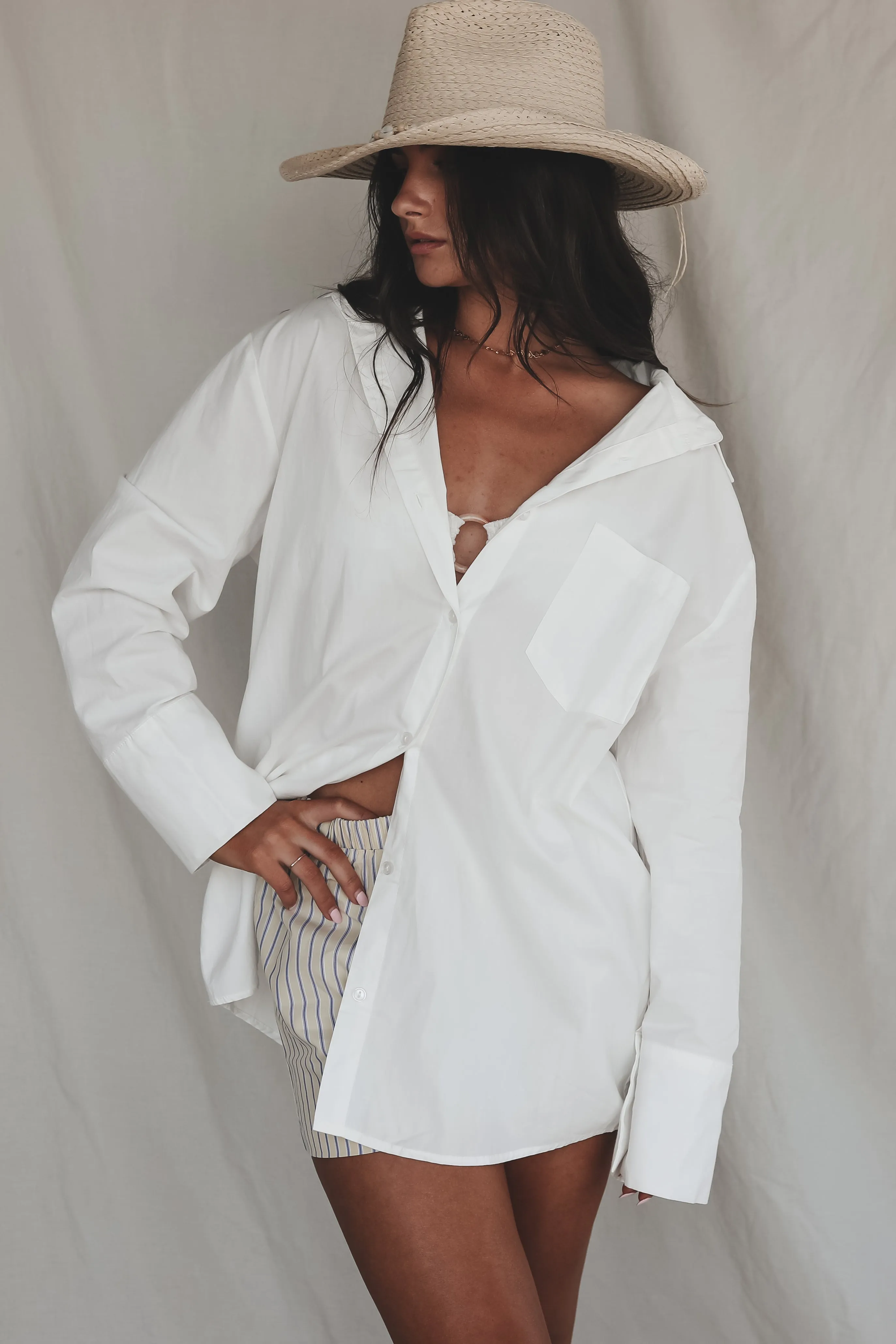 Taking A Vacation Day Oversized Button Up Cover Up