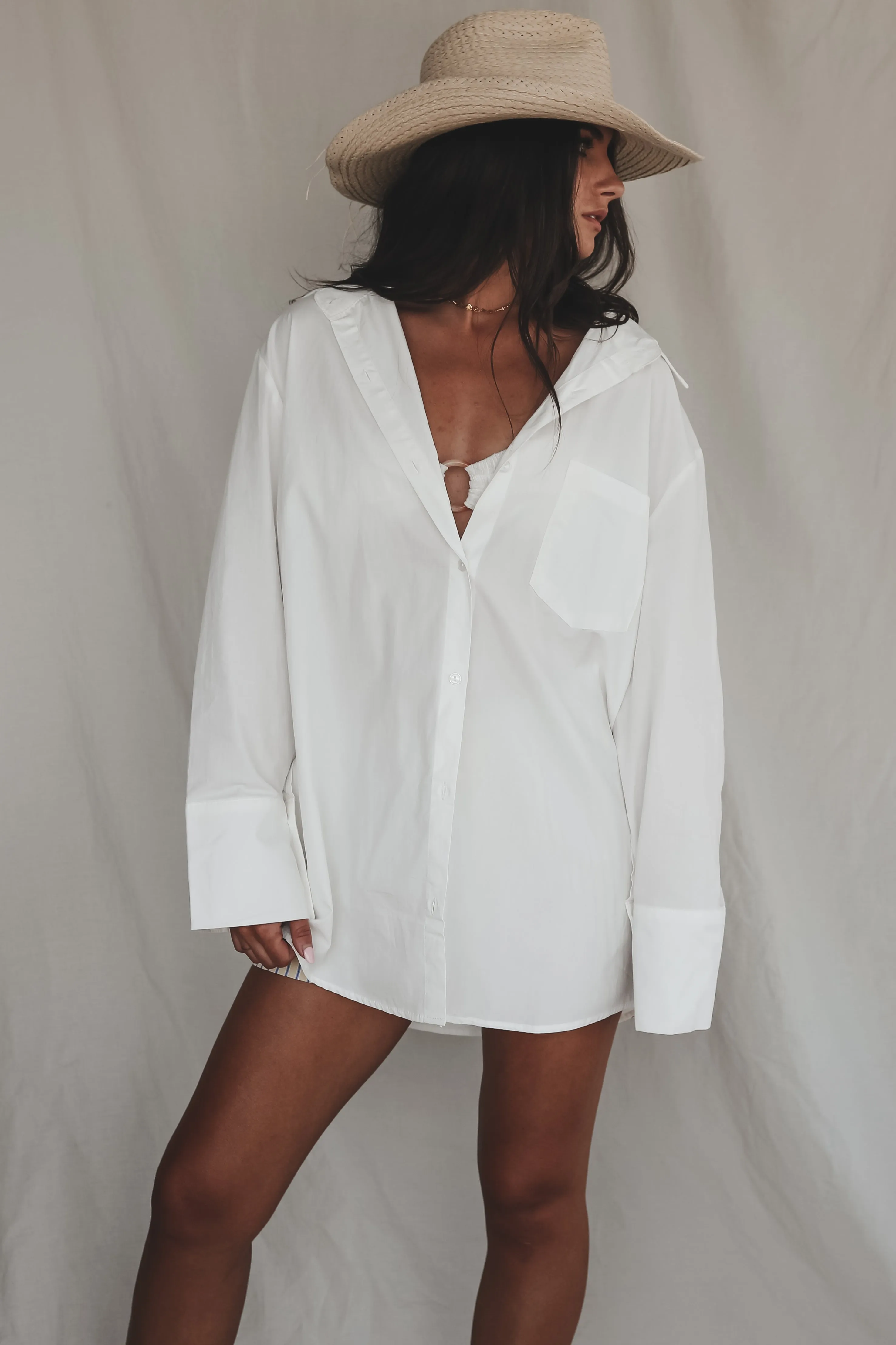 Taking A Vacation Day Oversized Button Up Cover Up