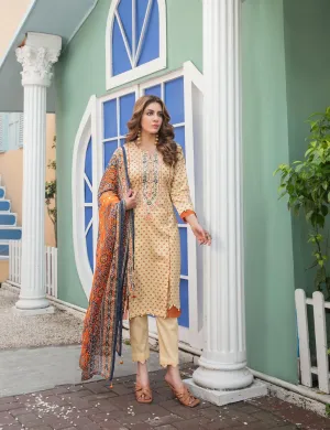 Tehzeeb Lawn by Tawakkal  Pakistani Suit Material Beige