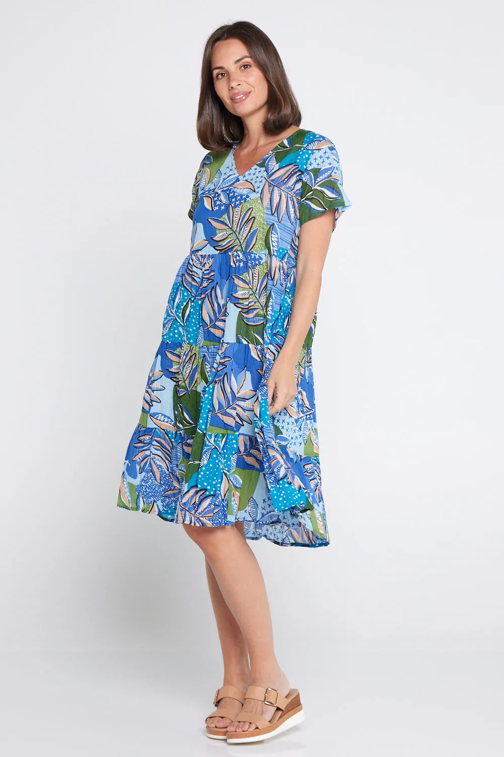 Thalia Tiered Dress - Dot Cross Tropical