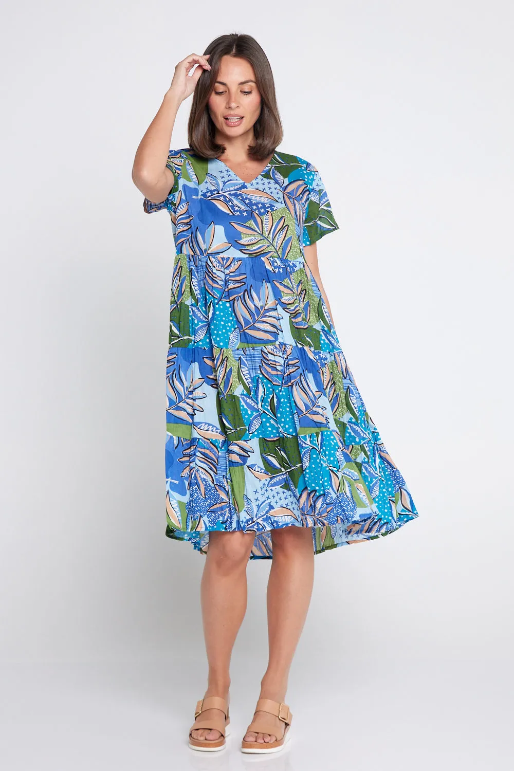 Thalia Tiered Dress - Dot Cross Tropical