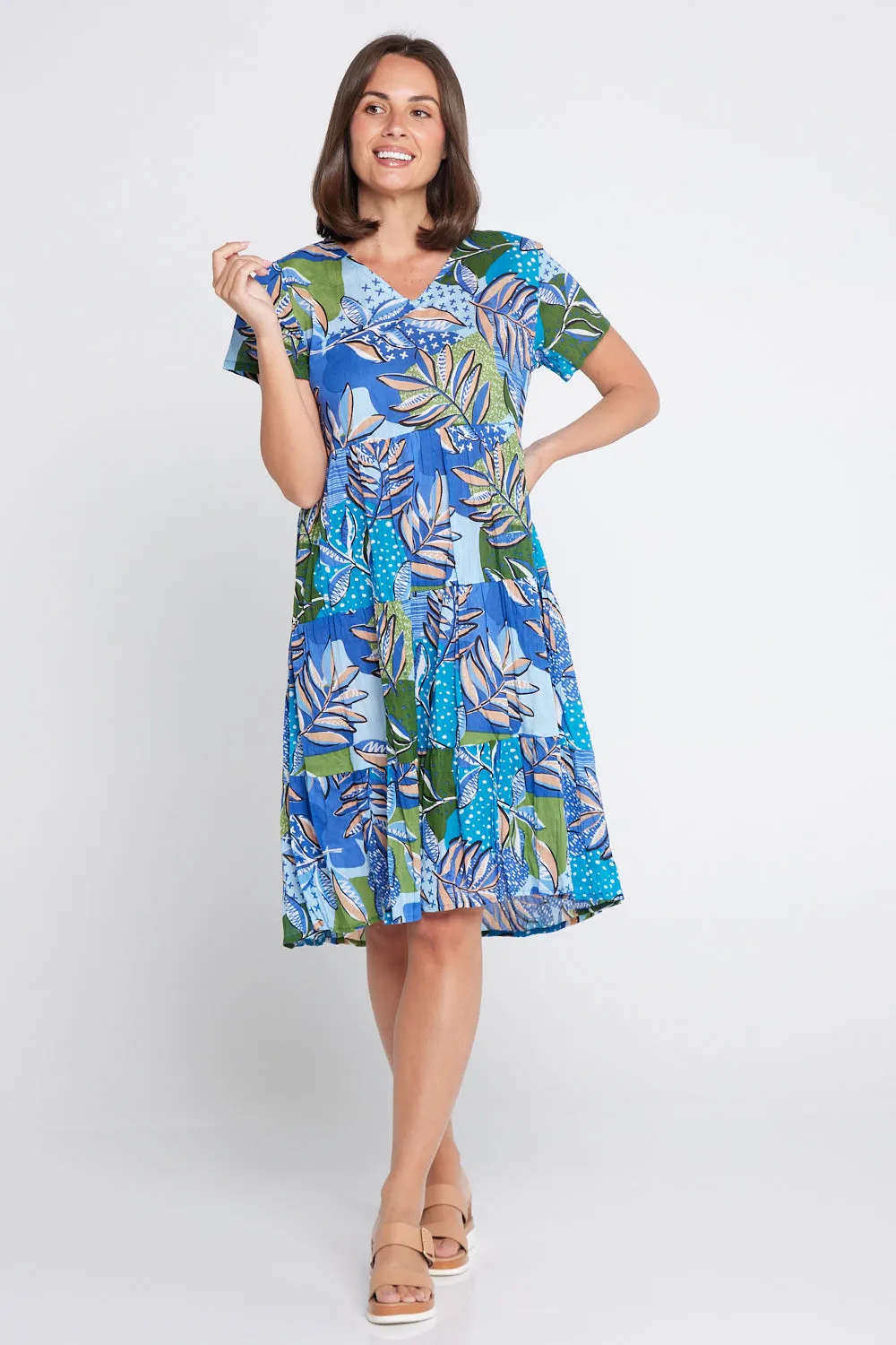 Thalia Tiered Dress - Dot Cross Tropical