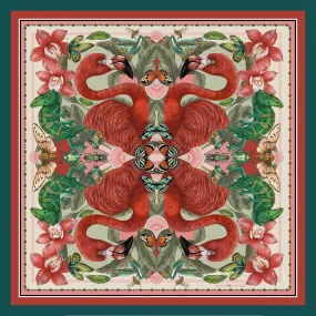 The Flamingo Fiesta Scarf - Crimson | 90x90cm