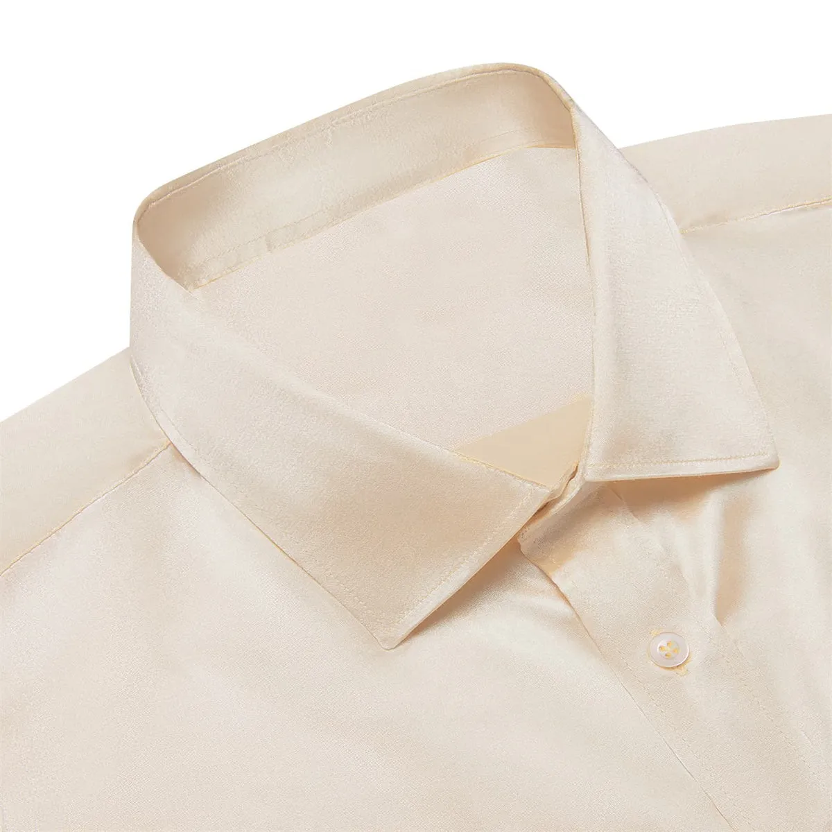 Ties2you Collar Shirt Beige Satin Solid Long Sleeve Button Up Shirts for Men