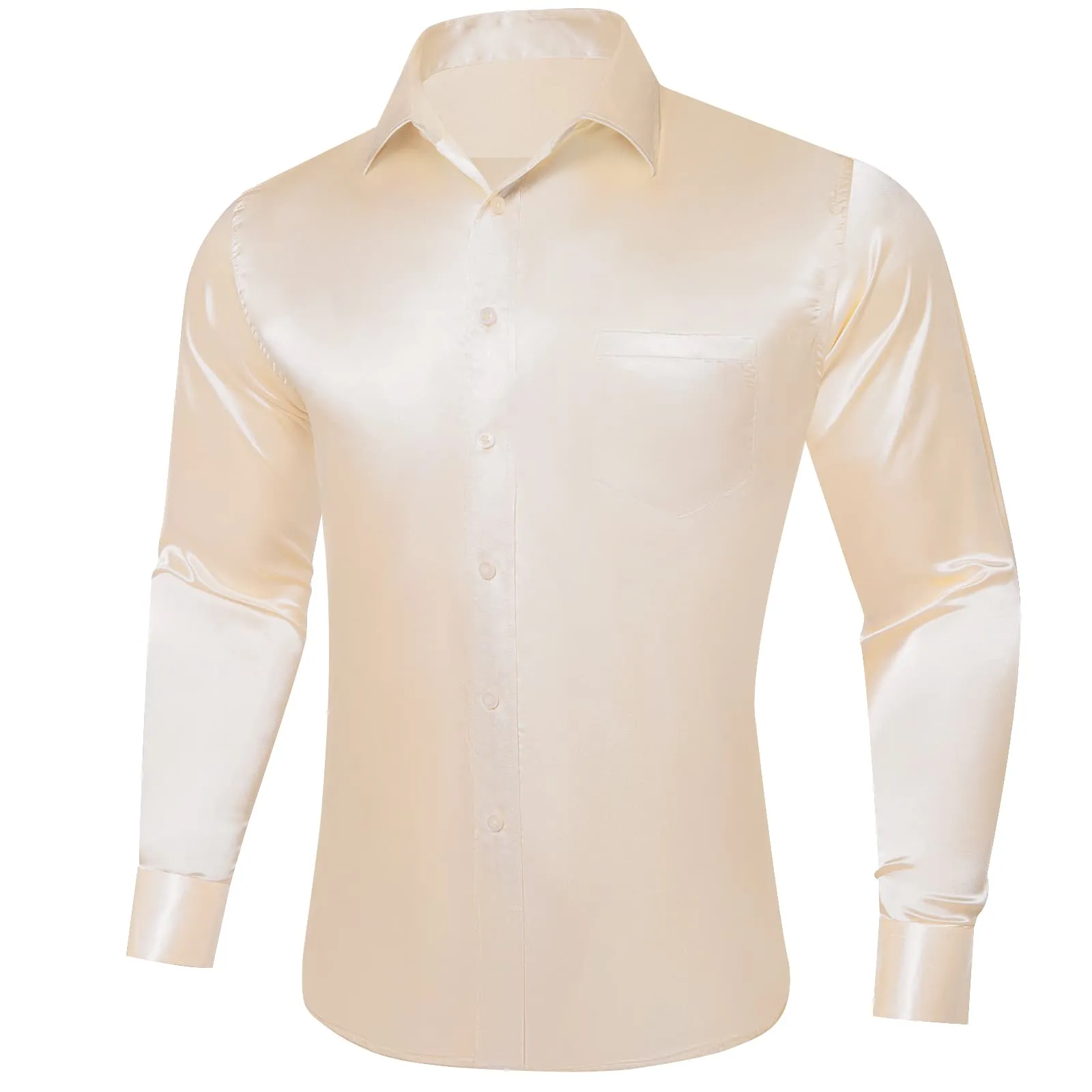 Ties2you Collar Shirt Beige Satin Solid Long Sleeve Button Up Shirts for Men