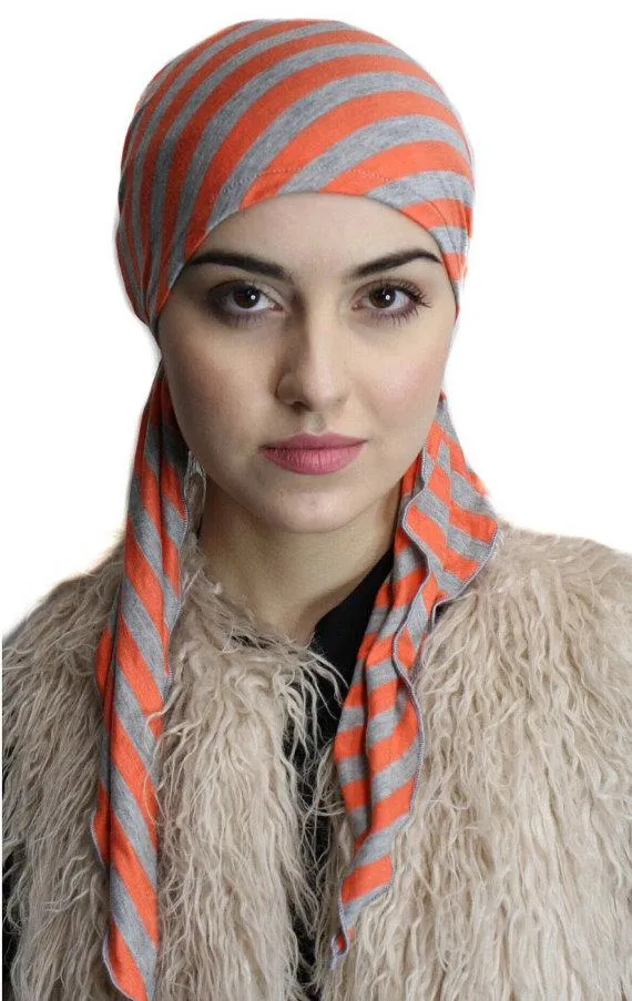 Uptown Girl Headwear Headscarf For Women | Coral Grey Slip On Hair Wrap with 2 long ties to tie for a custom fit